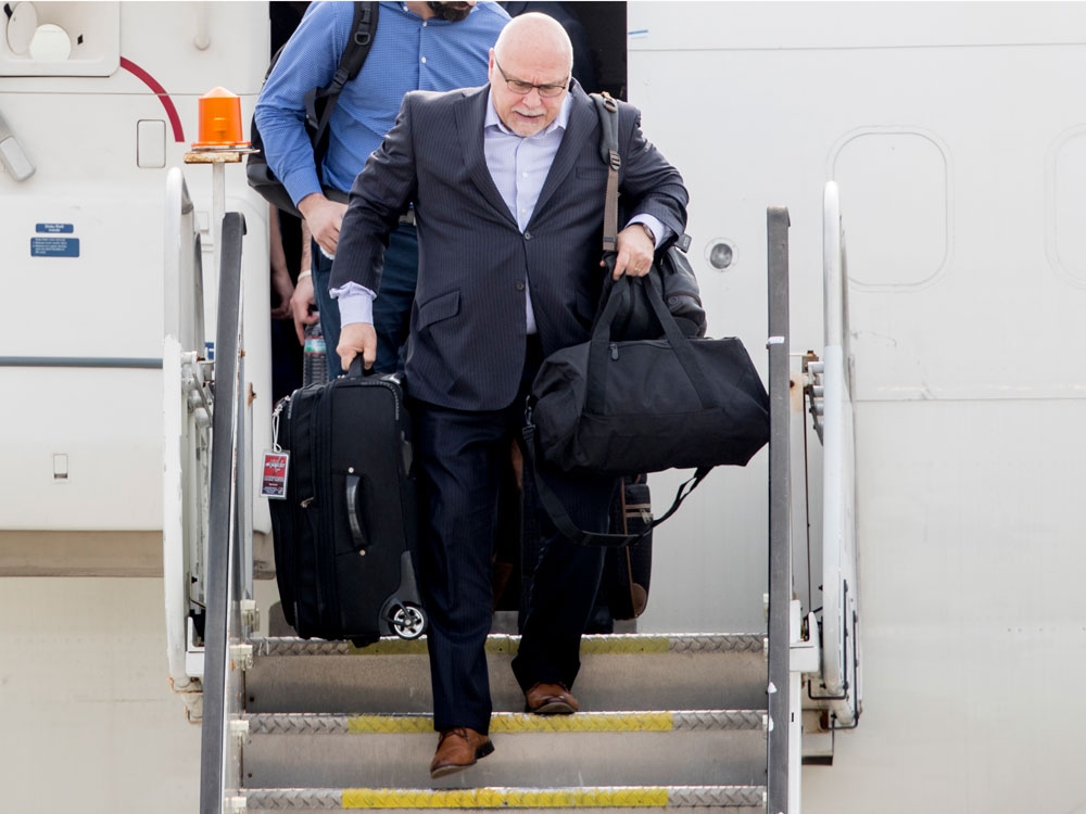 Washington Capitals head coach Barry Trotz arrives with the team at Dulles International Airport in Sterling, Va., on June 8, 2018 Washington Capitals head coach Barry Trotz arrives with the team at Dulles International Airport in Sterling, Va., on June 8, 2018