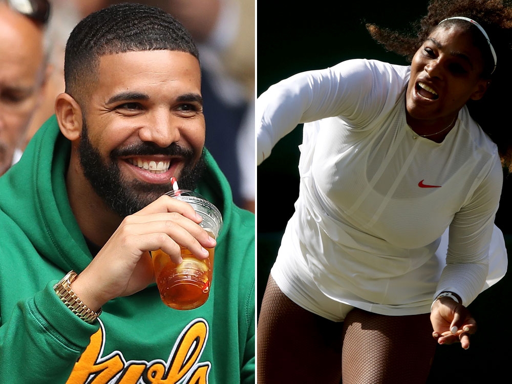 Drake cheered on Serena Williams during the Ladies' Singles quarter-finals match on day eight of the Wimbledon Lawn Tennis Championships at All England Lawn Tennis and Croquet Club on July 10, 2018 in London, England. (DANIEL LEAL-OLIVAS/AFP/Getty Images/Julian Finney/Getty Images) Drake cheered on Serena Williams during the Ladies' Singles quarter-finals match on day eight of the Wimbledon Lawn Tennis Championships at All England Lawn Tennis and Croquet Club on July 10, 2018 in London, England. (DANIEL LEAL-OLIVAS/AFP/Getty Images/Julian Finney/Getty Images)