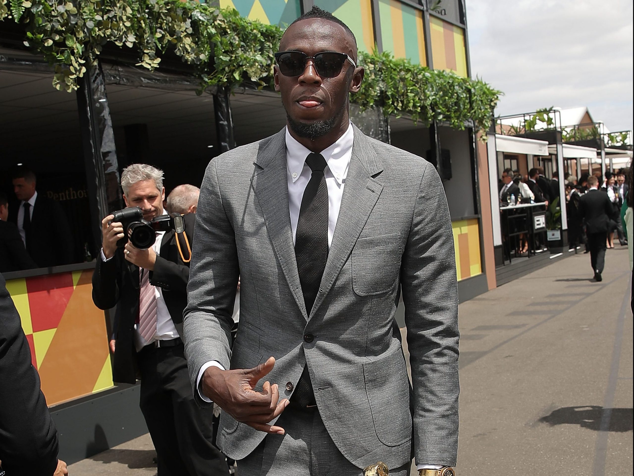 Usain Bolt attends the Mumm Marquee on Derby Day at Flemington Racecourse on November 3, 2018 in Melbourne, Australia. (Scott Barbour/Getty Images) Usain Bolt attends the Mumm Marquee on Derby Day at Flemington Racecourse on November 3, 2018 in Melbourne, Australia. (Scott Barbour/Getty Images)