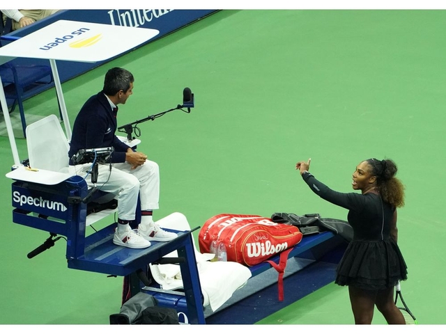 Serena Williams of the US argues with chair umpire Carlos Ramos while playing Naomi Osaka of Japan during their 2018 US Open women’s singles final match on September 8, 2018 in New York. Serena Williams of the US argues with chair umpire Carlos Ramos while playing Naomi Osaka of Japan during their 2018 US Open women’s singles final match on September 8, 2018 in New York.