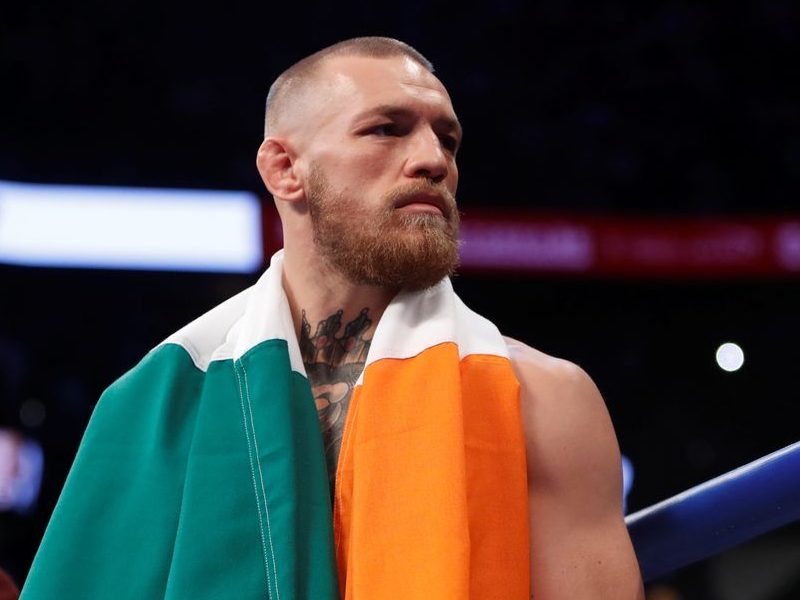  Conor McGregor makes his entrance before the fight against Floyd Mayweather Jr.