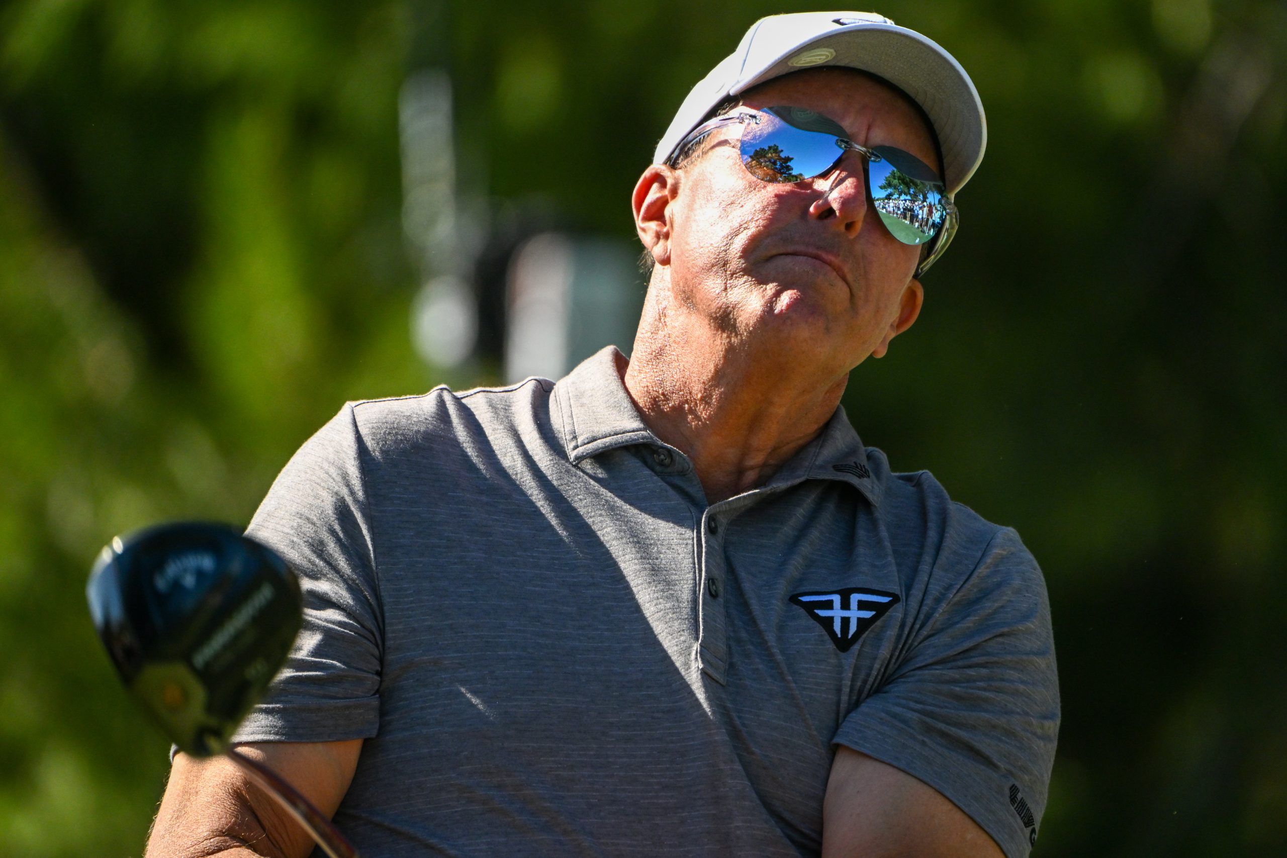 Phil Mickelson Hyflyers GC tees off on the 10th hole during day two of Liv Golf Adelaide at The Grange Golf Course on April 22, 2023 in Adelaide, Australia. (Photo by Asanka Ratnayake/Getty Images)