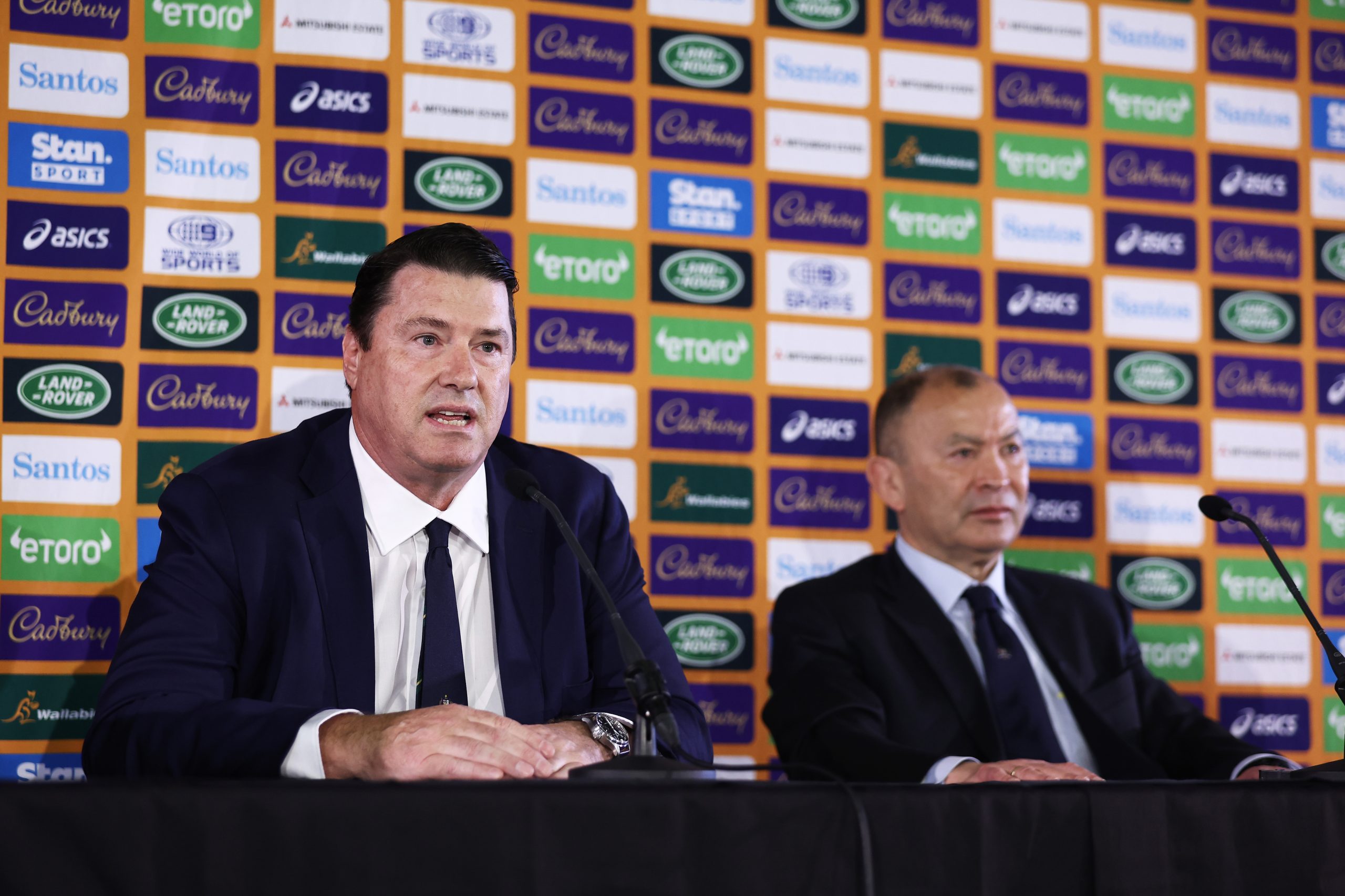 Rugby Australia chairman Hamish McLennan speaks during a press conference at Matraville Sports High School.