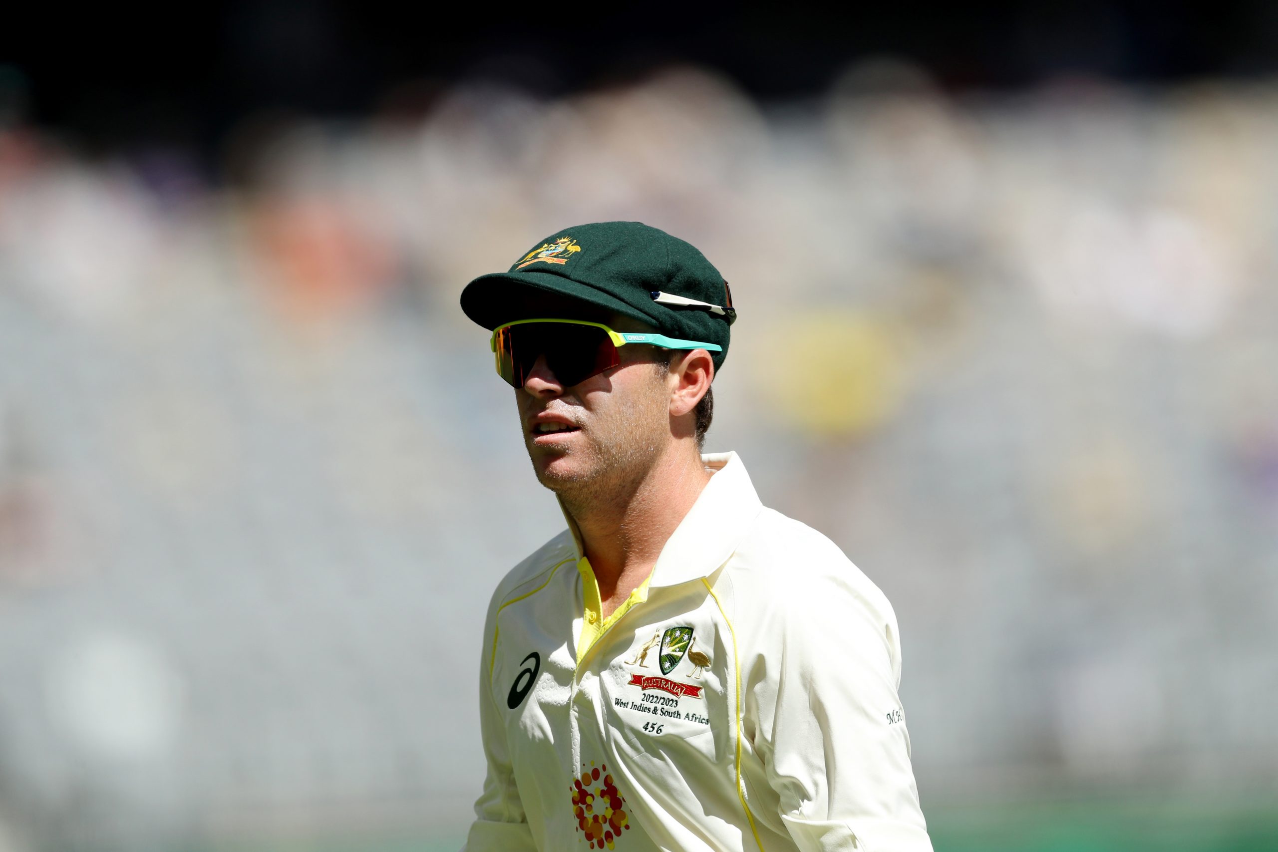 PERTH, AUSTRALIA - DECEMBER 02: Marcus Harris of Australia looks on during day three of the First Test match between Australia and the West Indies at Optus Stadium on December 02, 2022 in Perth, Australia. (Photo by Will Russell - CA/Cricket Australia via Getty Images)