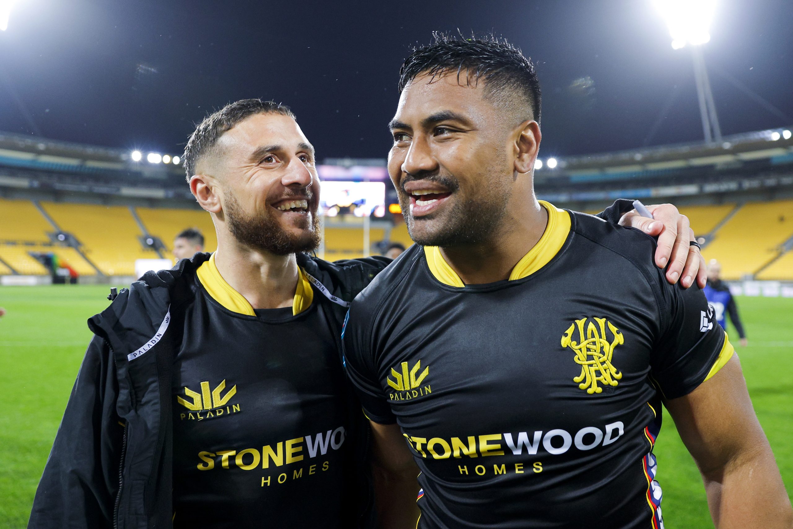 TJ Perenara (left) and Julian Savea pictured in 2022 in their Wellington colours.