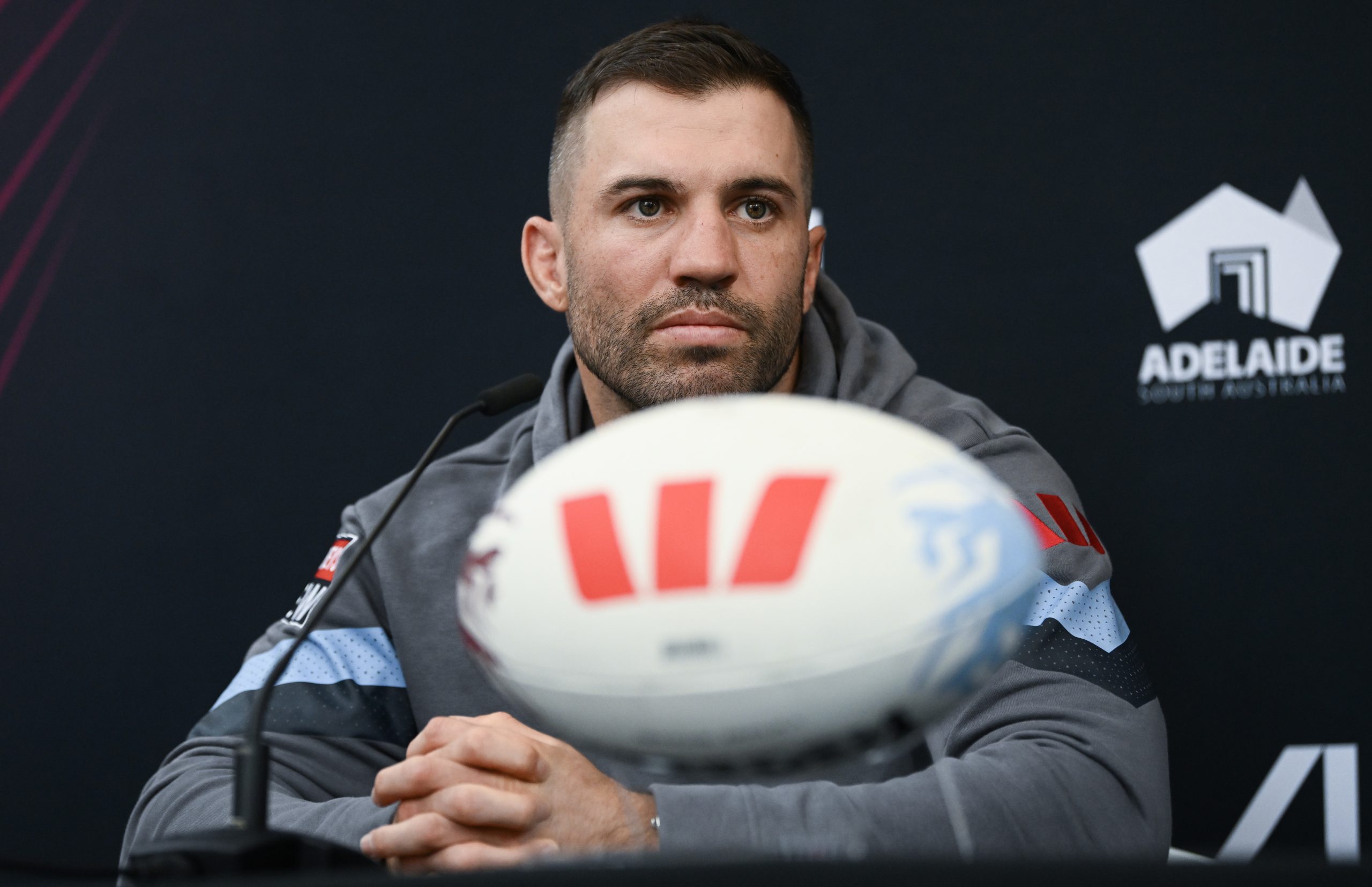 ADELAIDE, AUSTRALIA - MAY 30:James Tedesco captain of NSWs during a State of Origin media opportunity at Rundle Mall on May 30, 2023 in Adelaide, Australia. (Photo by Mark Brake/Getty Images)