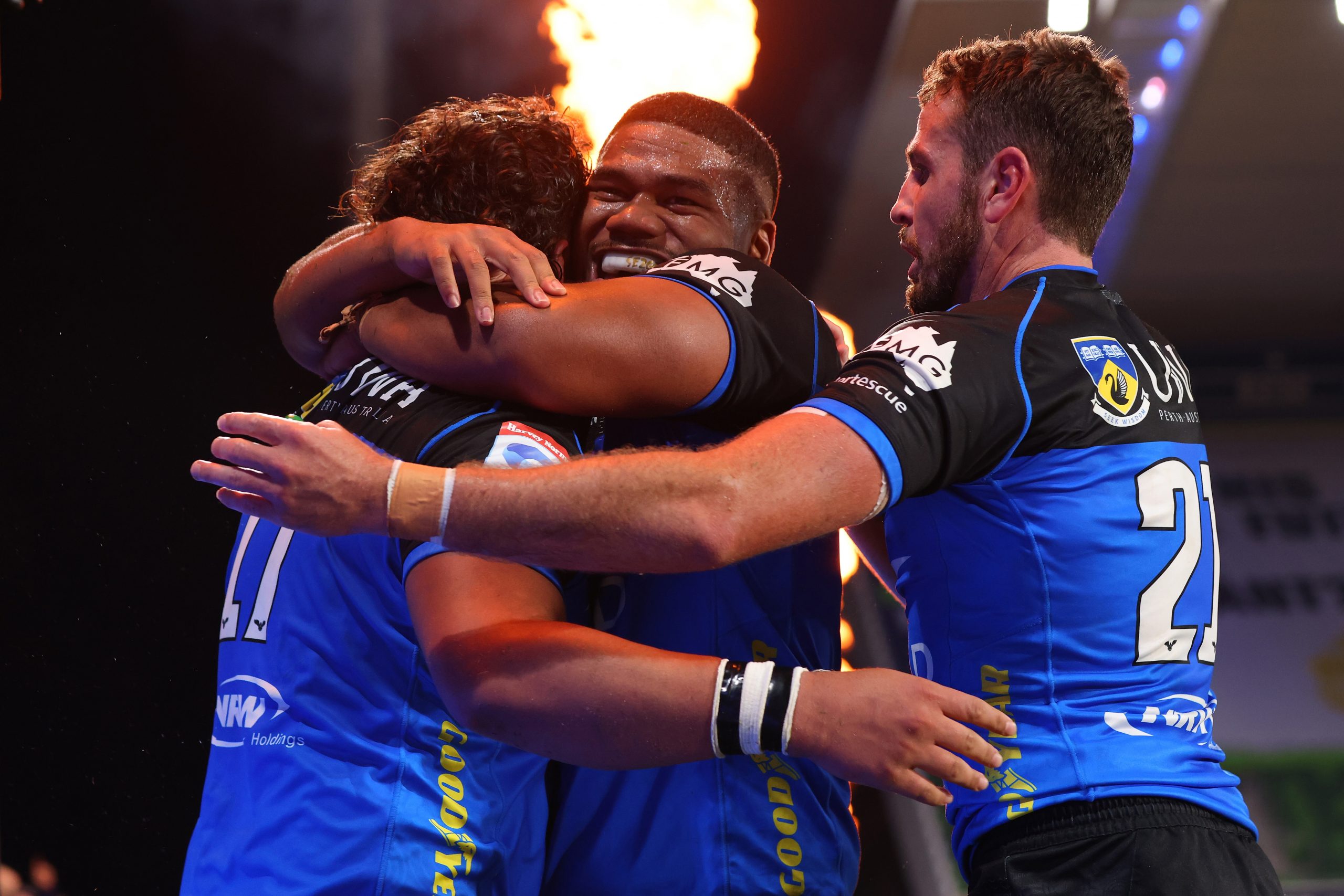 Siosifa Amone of the Force celebrates a try.