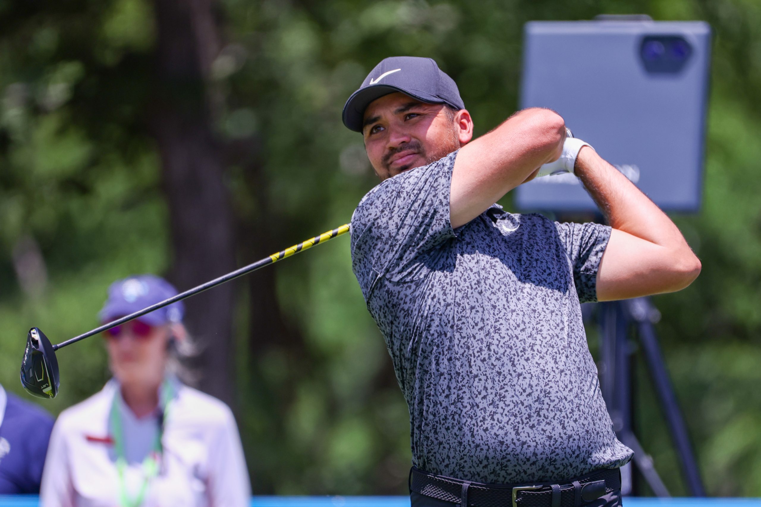 Jason Day (AUS) hits from the 9th tee during the third round of the AT&T Byron Nelson on May 13, 2023 at TPC Craig Ranch in McKinney, TX. (Photo by George Walker/Icon Sportswire via Getty Images)