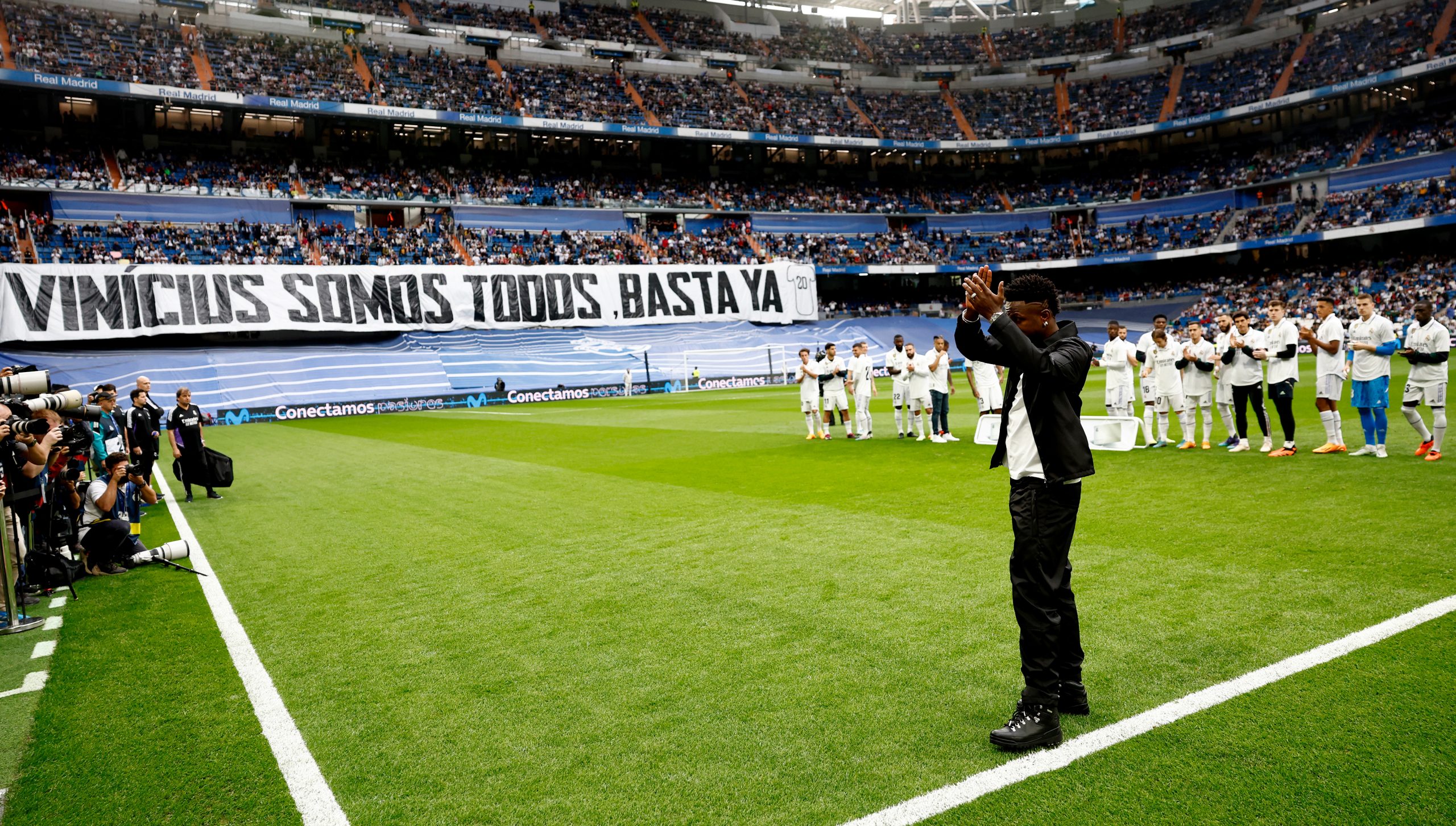 Players and fans pay tribute to Vinicius Junior of Real Madrid.