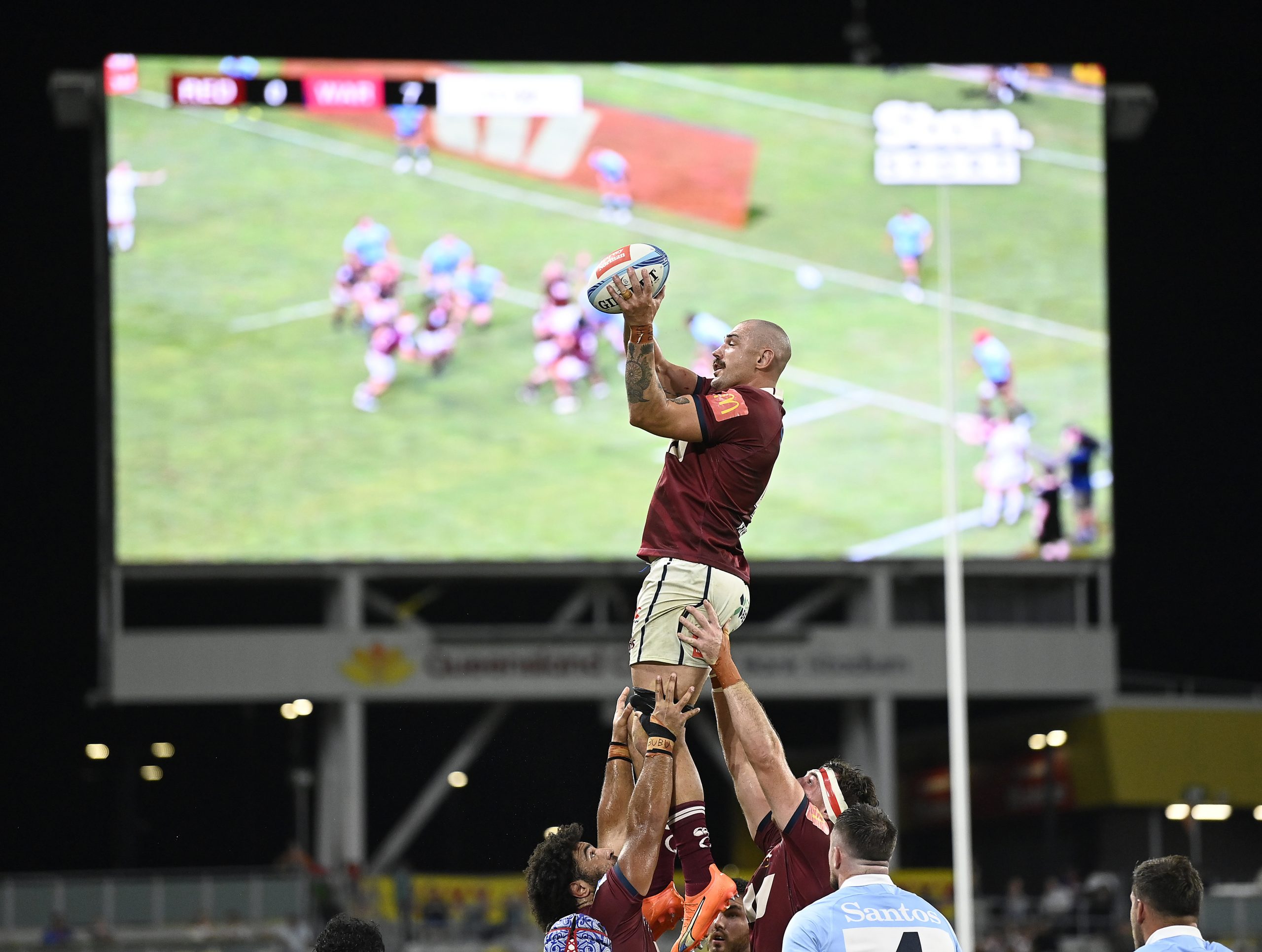 Connor Vest of the Reds takes a lineout during the round 11.