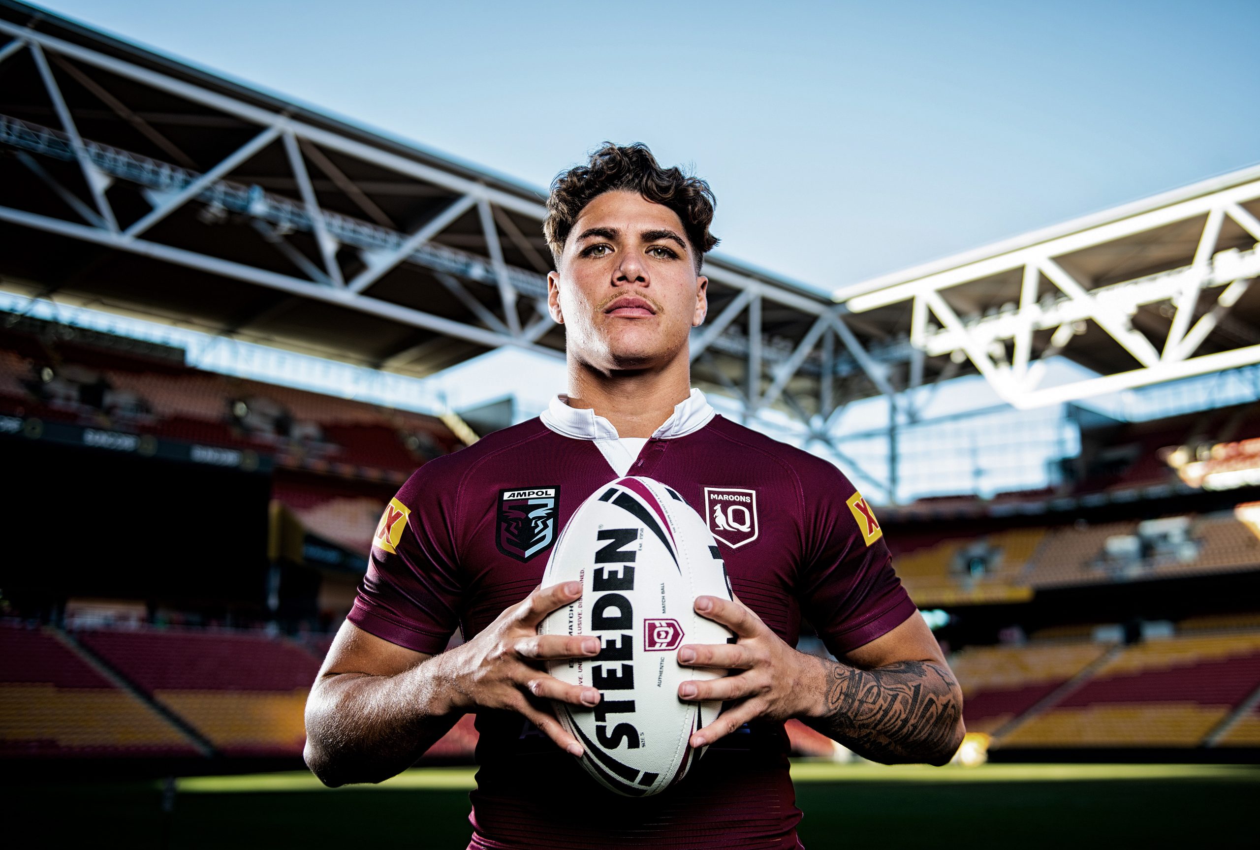 BRISBANE, AUSTRALIA - MAY 22: Reece Walsh poses for a photo during a Queensland Maroons State of Origin Media Opportunity at Suncorp Stadium on May 22, 2023 in Brisbane, Australia. (Photo by Bradley Kanaris/Getty Images)
