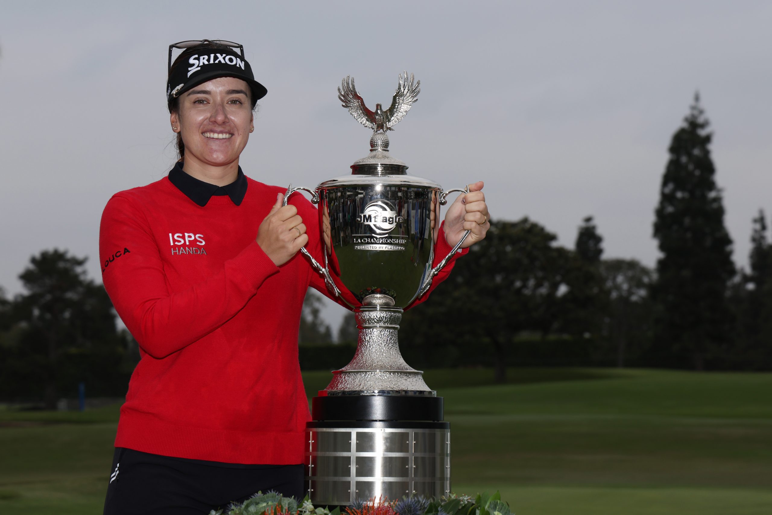 Hannah Green of Australia poses victory at the JM Eagle LA Championship in Los Angeles.