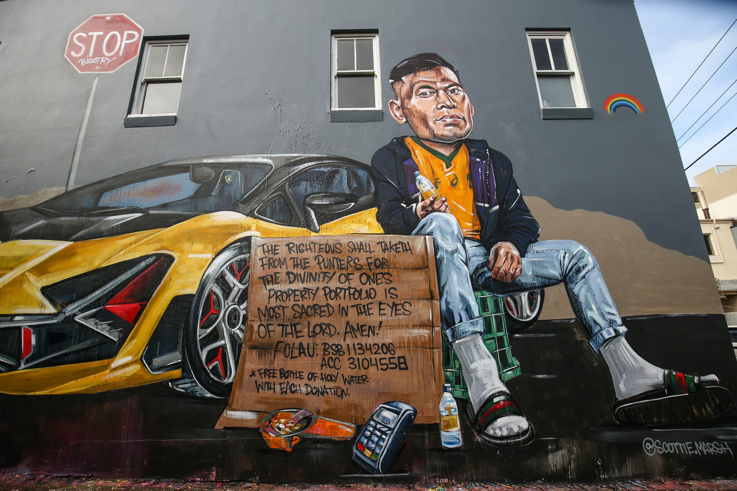 A mural by artist Scott Marsh depicting Israel Folau.