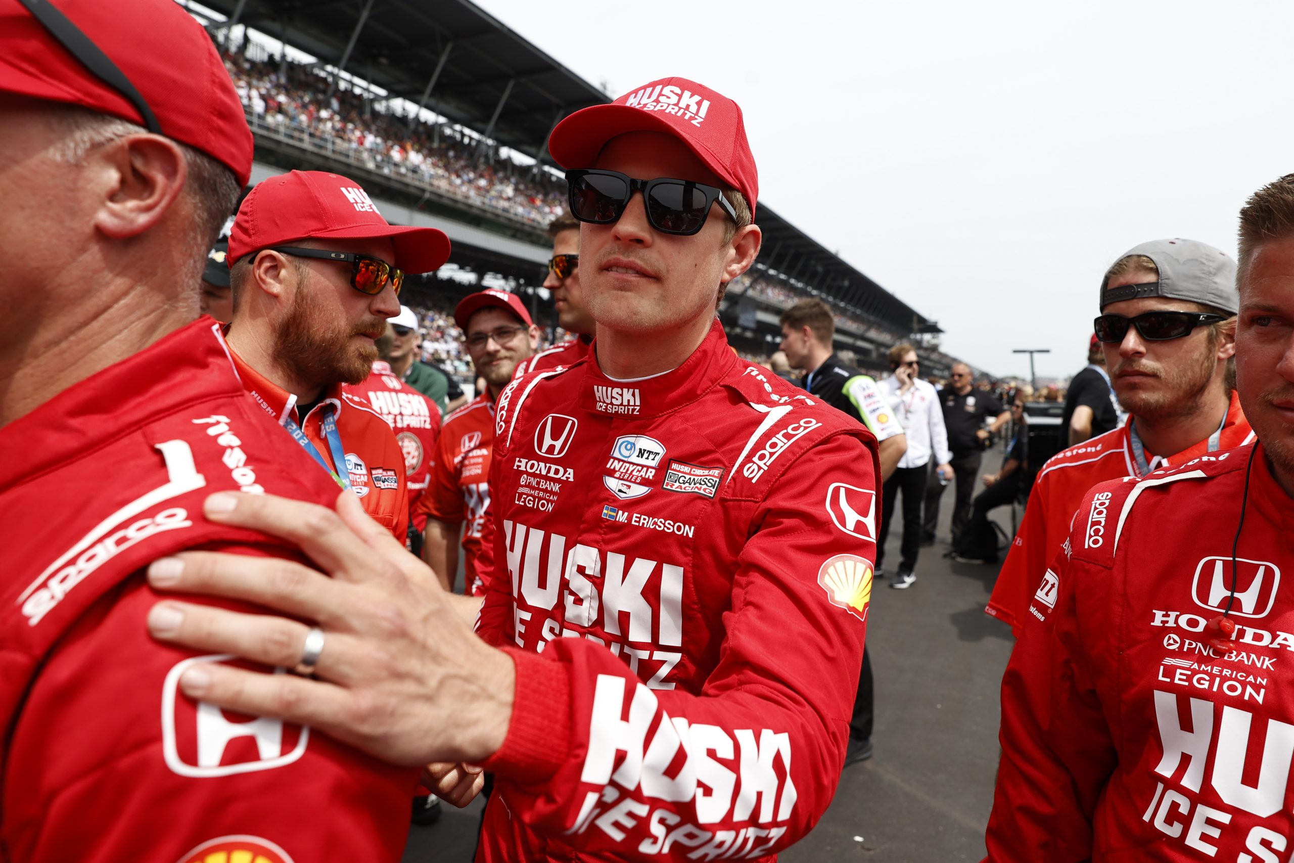 Marcus Ericsson with his Chip Ganassi Racing team.