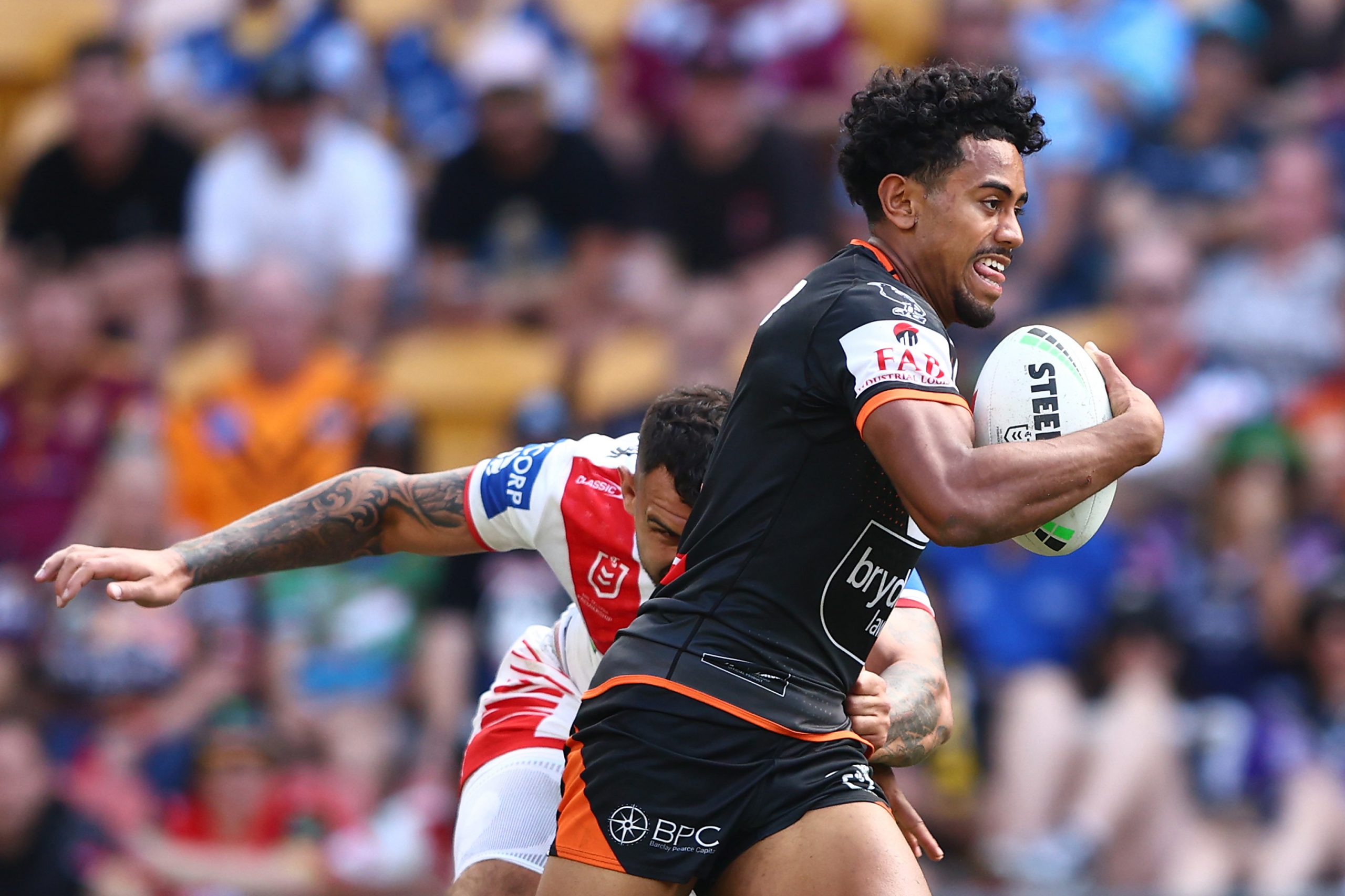 BRISBANE, AUSTRALIA - MAY 07: during the round 10 NRL match between Wests Tigers and St George Illawarra Dragons at Suncorp Stadium on May 07, 2023 in Brisbane, Australia. (Photo by Chris Hyde/Getty Images)