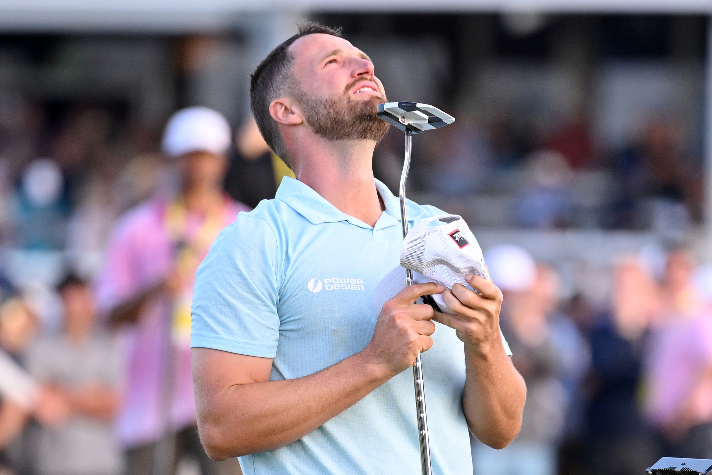 Wyndham Clark of the United States reacts to his winning putt at the US Open.