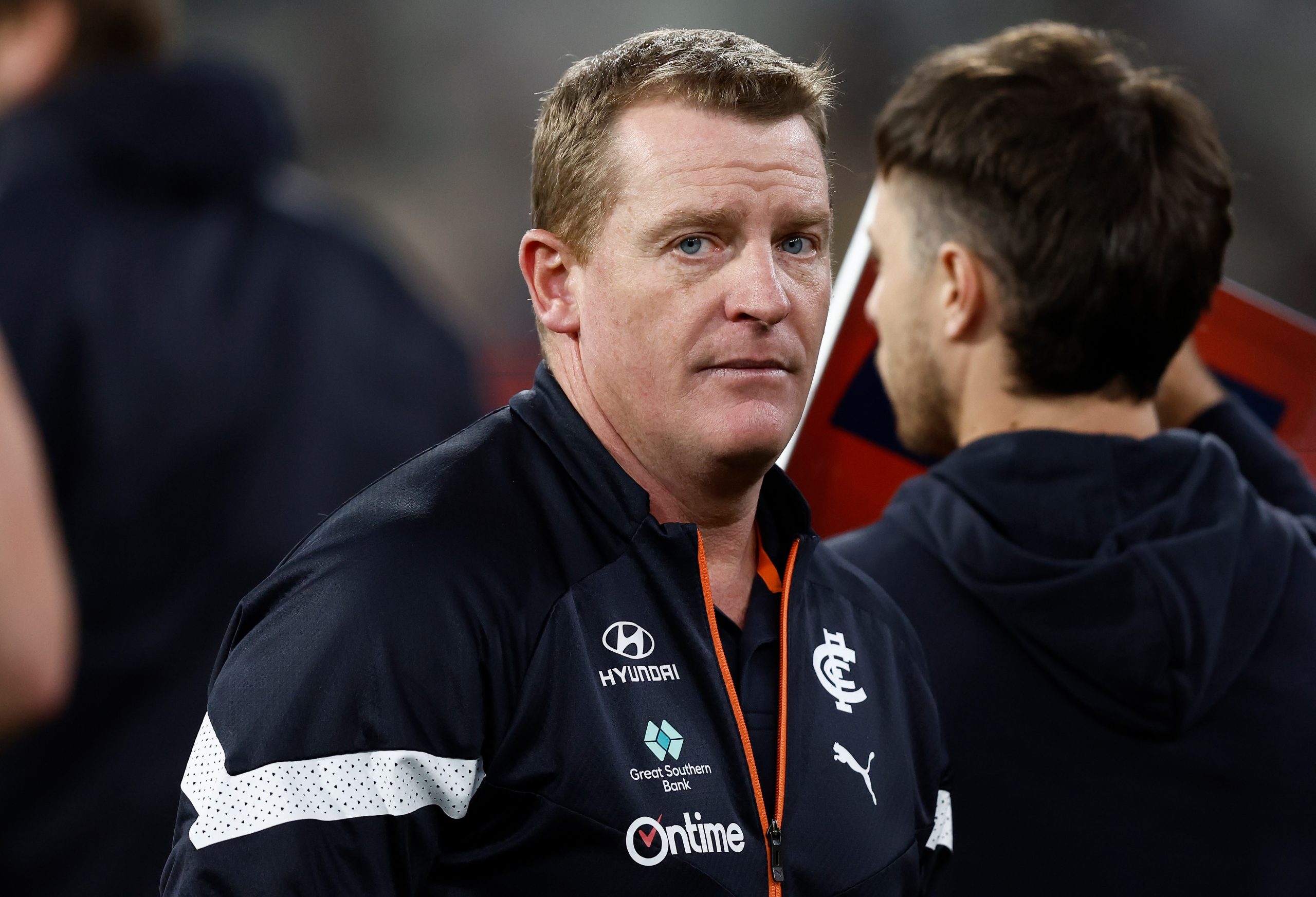MELBOURNE, AUSTRALIA - JUNE 02: Michael Voss, Senior Coach of the Blues looks on during the 2023 AFL Round 12 match between the Melbourne Demons and the Carlton Blues at the Melbourne Cricket Ground on June 2, 2023 in Melbourne, Australia. (Photo by Michael Willson/AFL Photos via Getty Images)