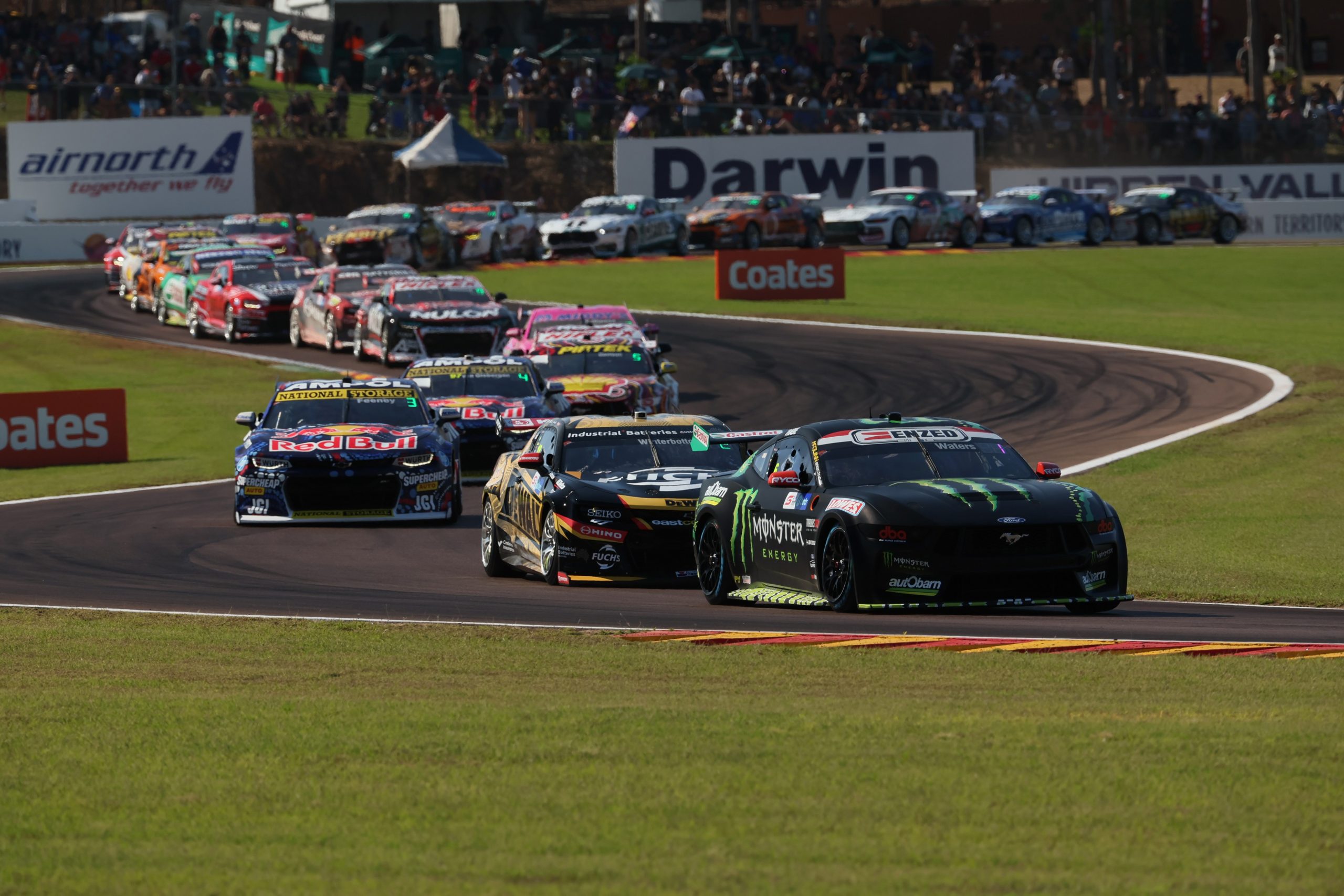Cameron Waters was leading the race in Darwin when his car caught fire on lap five.