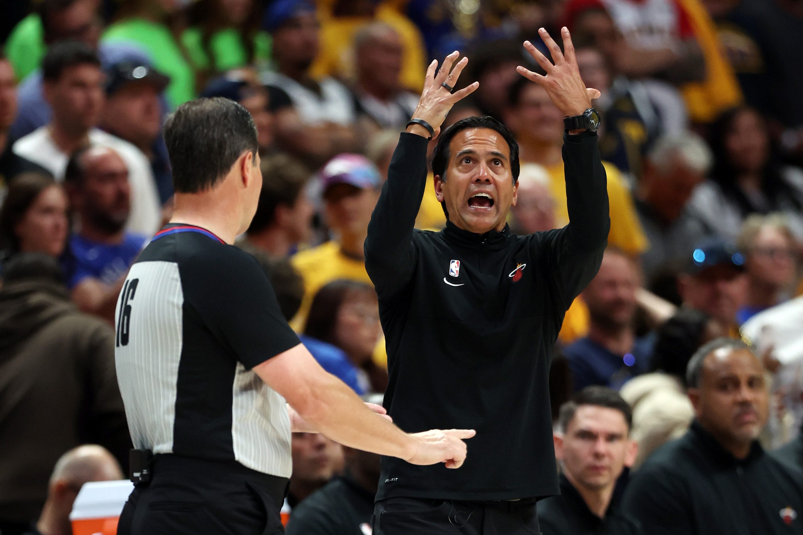 Coach Erik Spoelstra of the Miami Heat reacts.