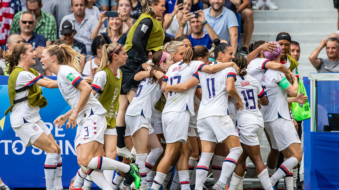 The USA women's national team celebrate winning the 2019 FIFA Women's World Cup final.