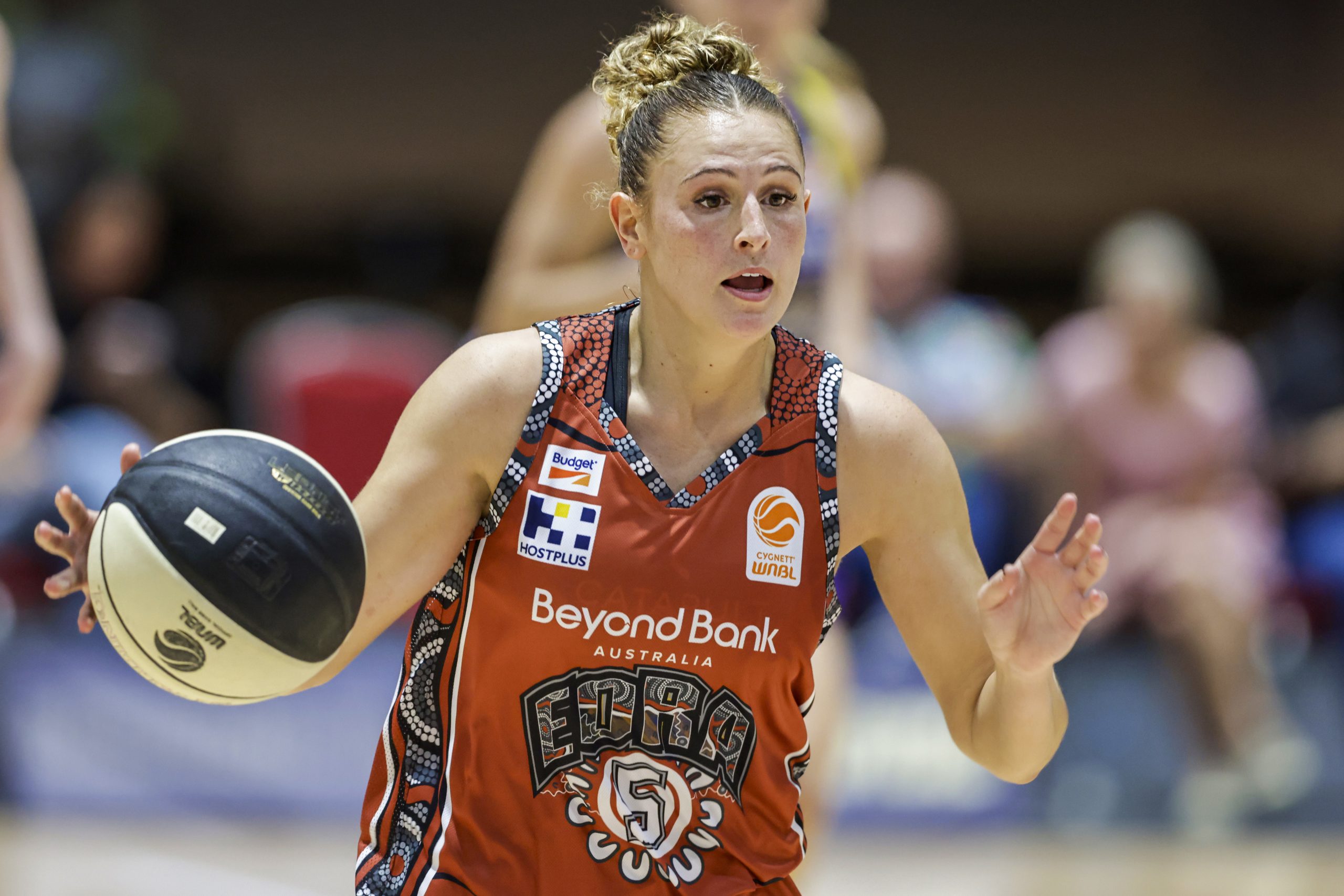 Tiana Mangakahia of the Flames drives to the basket during the round 14 WNBL match between Sydney Flames and Melbourne Boomers at Quay Centre, on February 19, 2023, in Sydney, Australia. (Photo by Jenny Evans/Getty Images)