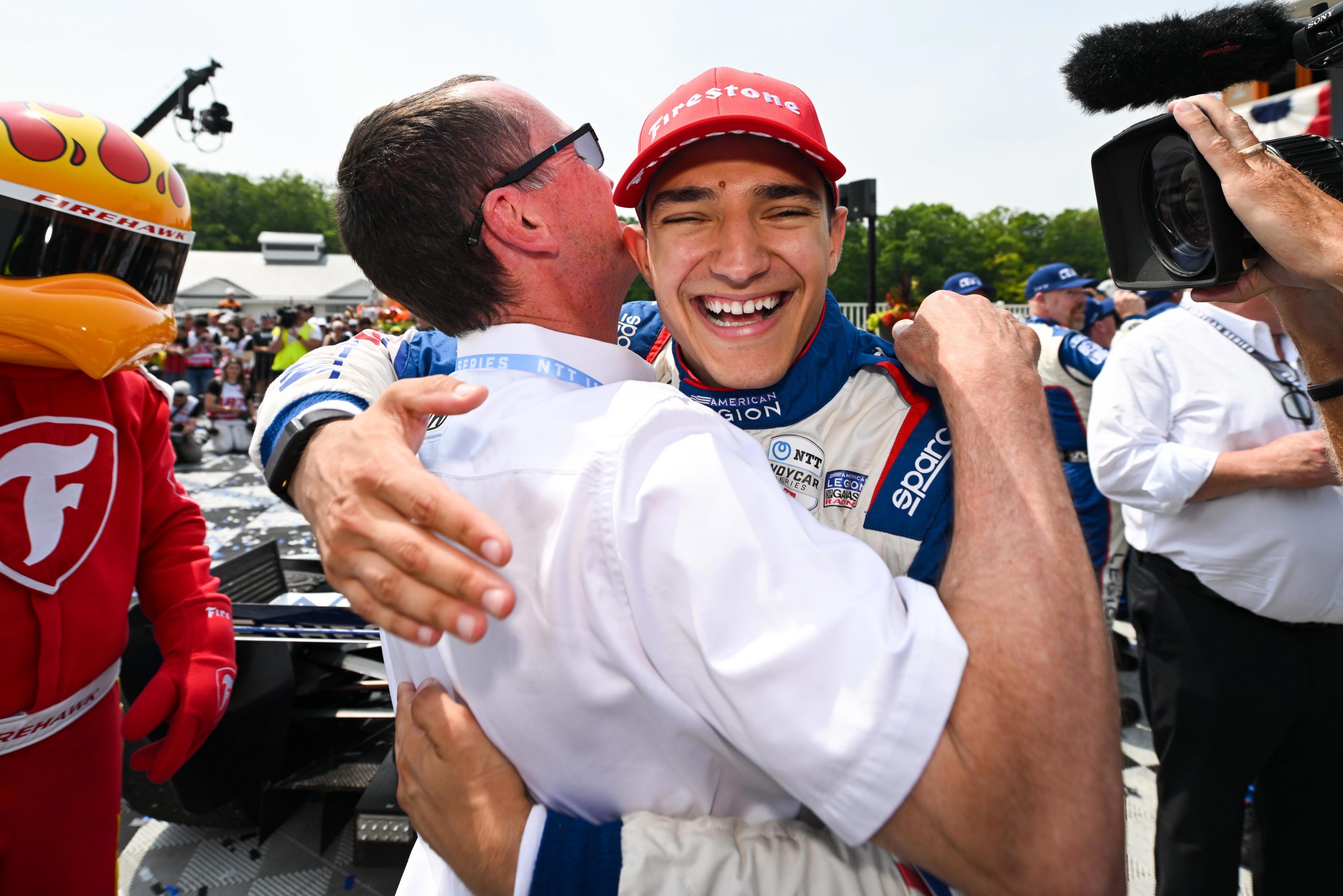 Alex Palou celebrates his third IndyCar win of the season at Road America.