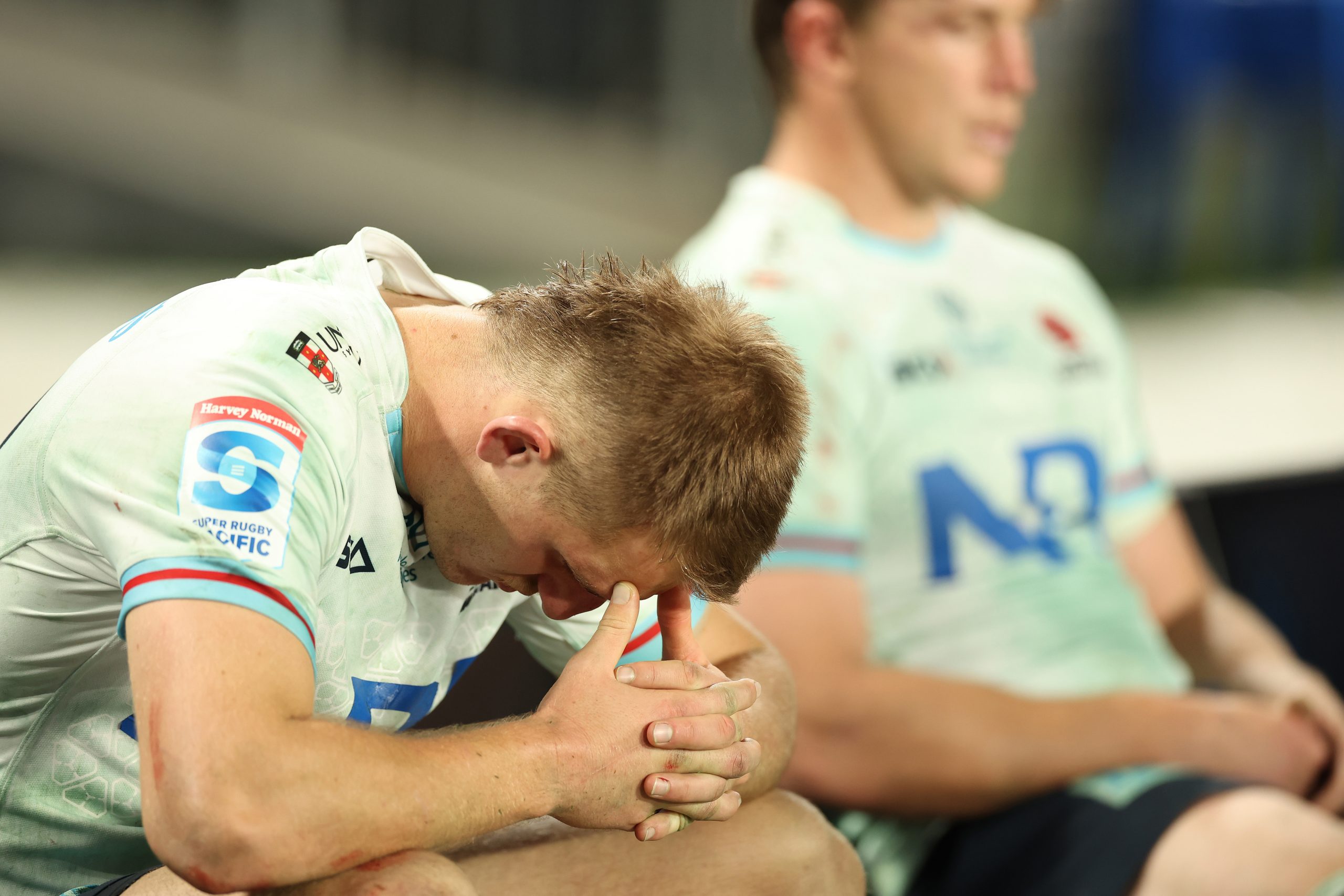 Joey Walton of the Waratahs looks dejected following the Super Rugby Pacific quarter final match between Blues and Waratahs at Eden Park.