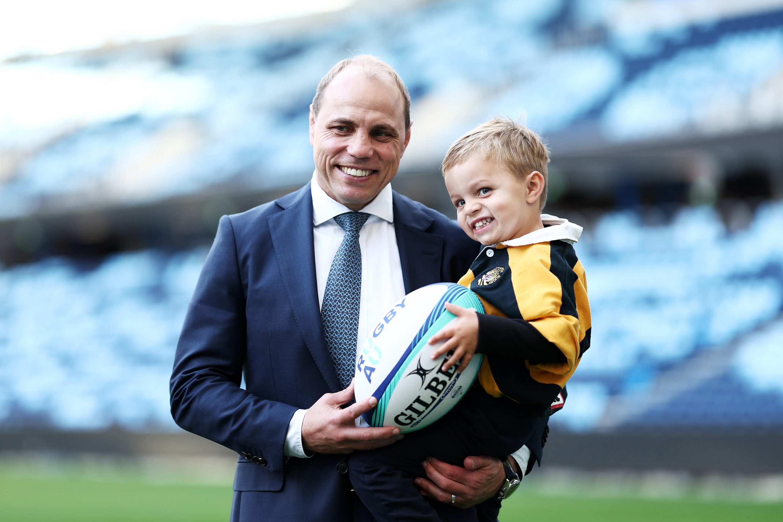 Rugby Australia CEO Phil Waugh with his son Arthur.