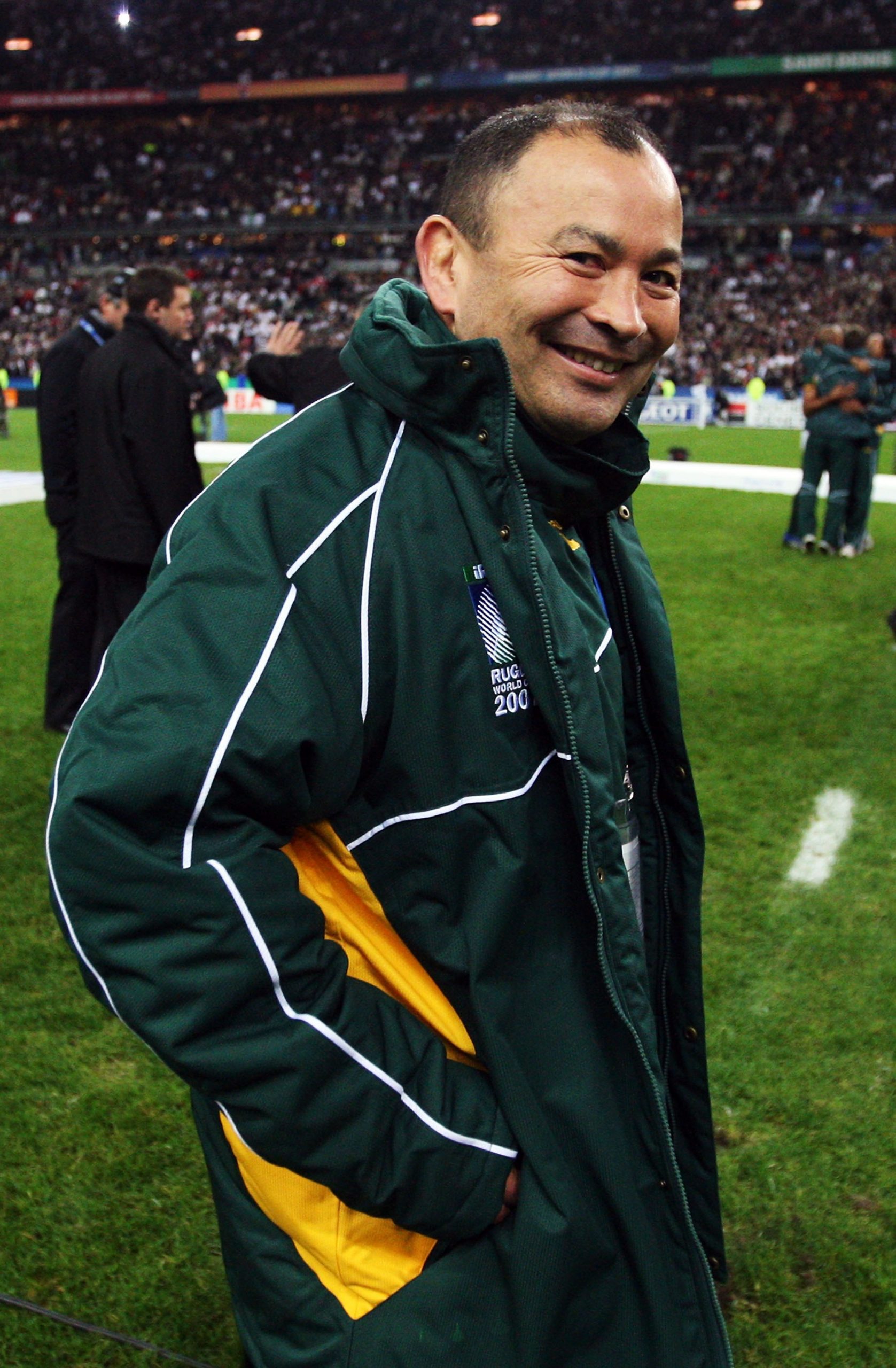 South Africa specialist coach Eddie Jones smiles after the 2007 Rugby World Cup final.