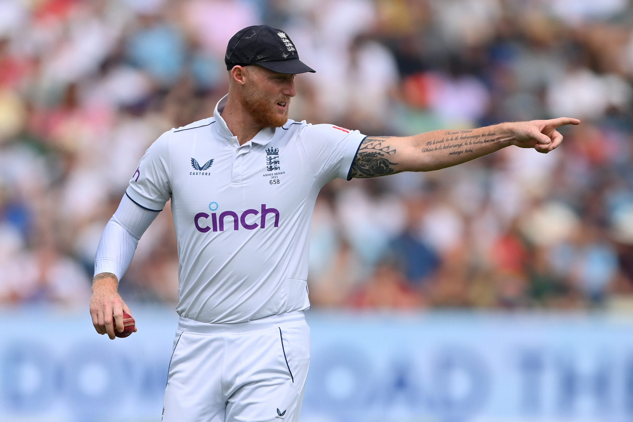 BIRMINGHAM, ENGLAND - JUNE 18: Ben Stokes of England points during Day Three of the LV= Insurance Ashes 1st Test match between England and Australia at Edgbaston on June 18, 2023 in Birmingham, England. (Photo by Stu Forster - ECB/ECB via Getty Images)