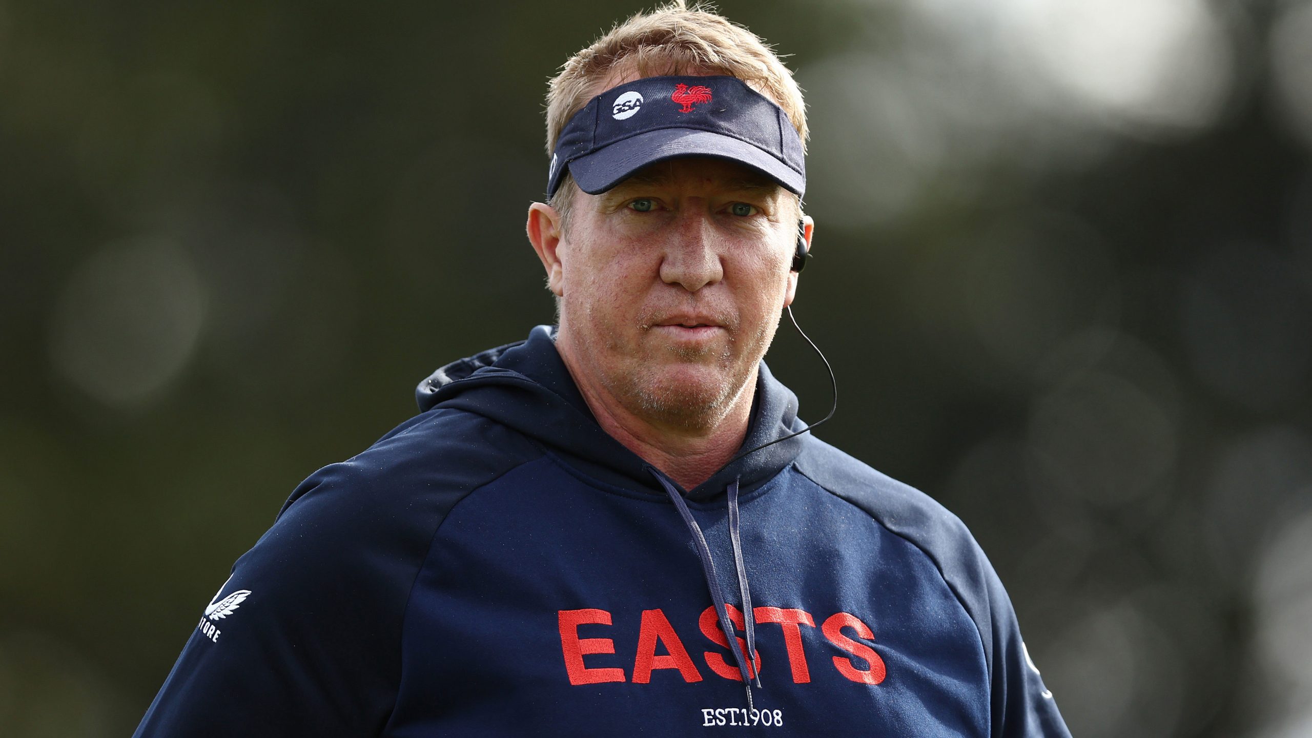 Trent Robinson looks on during a Roosters training session.