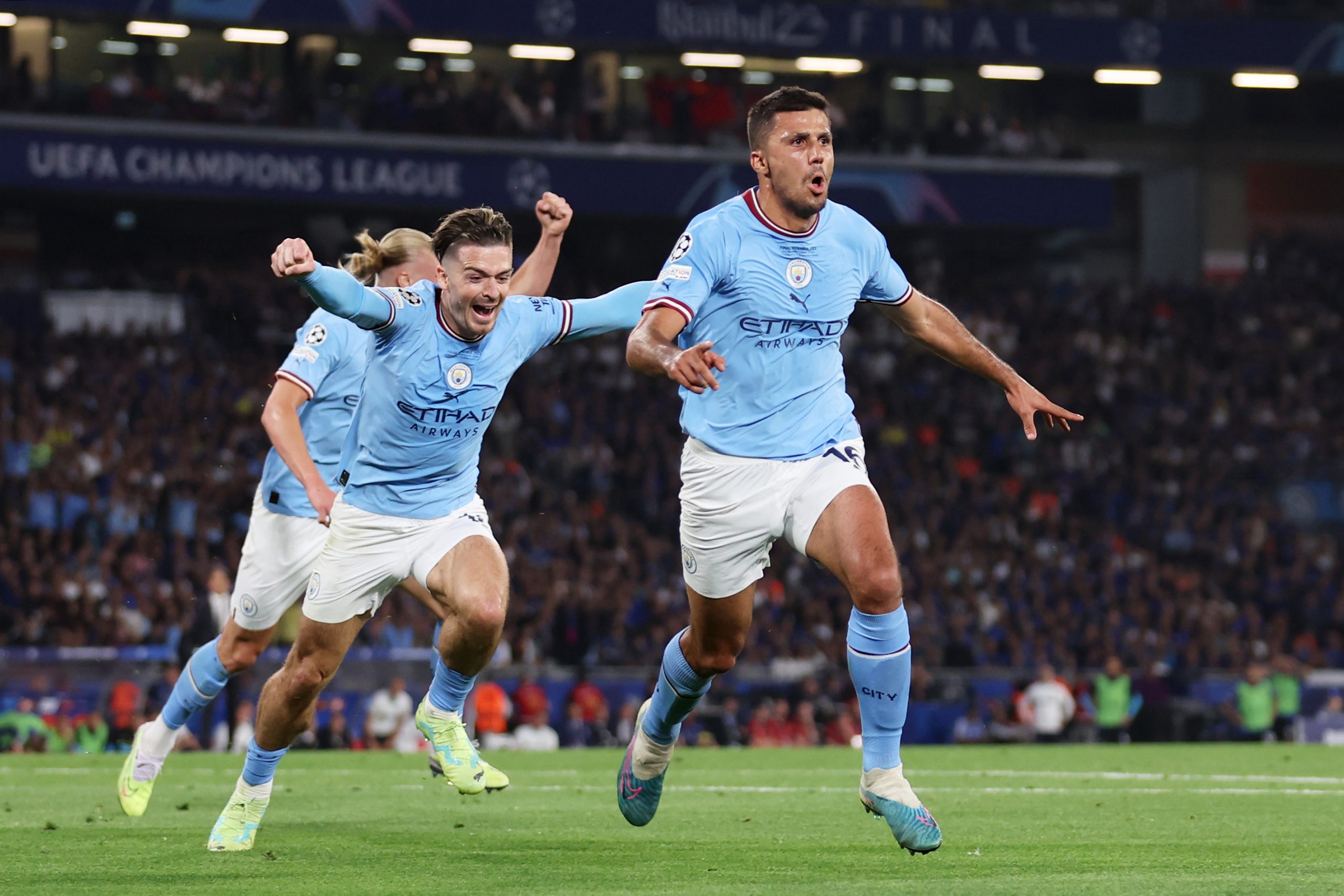 Rodri of Manchester City celebrates after scoring.