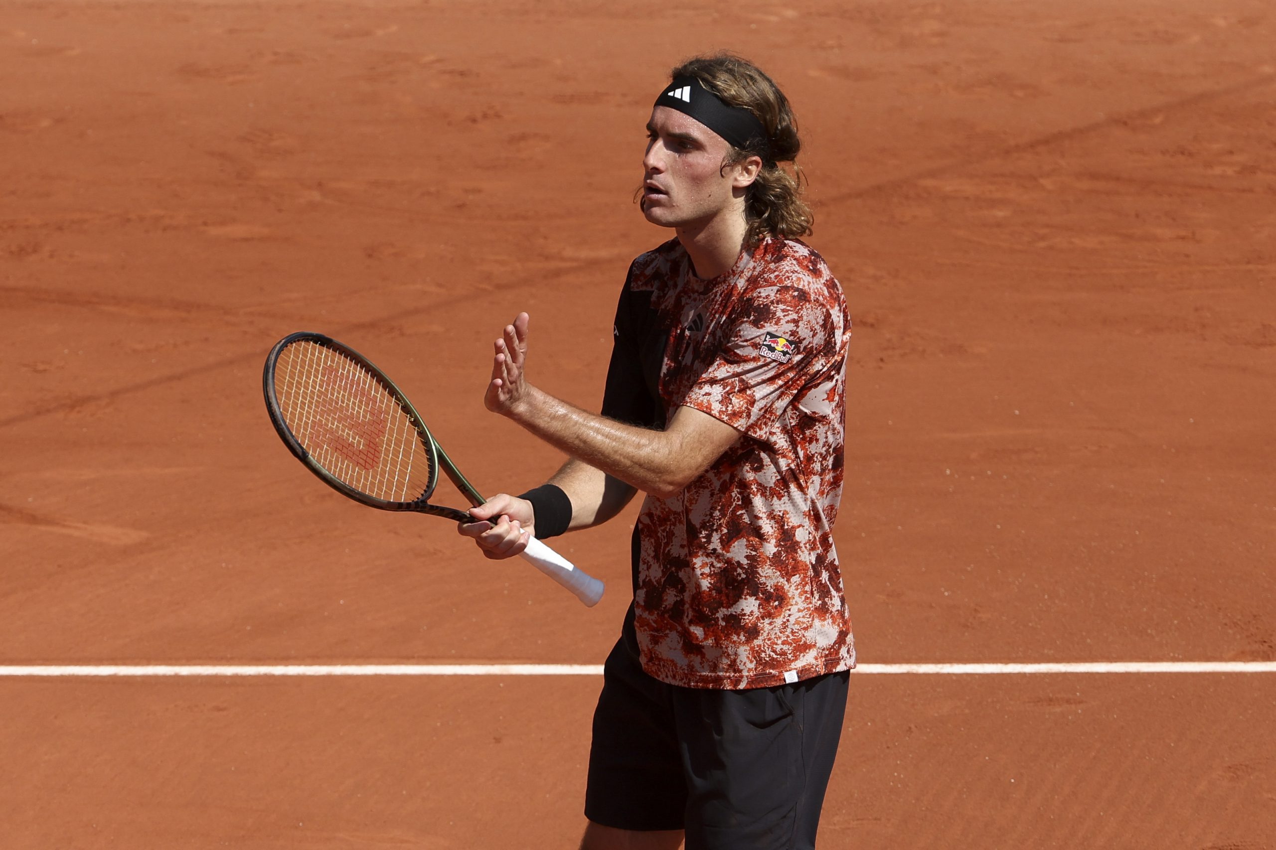 Stefanos Tsitsipas of Greece celebrates his first round victory during day 1 of the 2023 French Open, Roland-Garros 2023, second Grand Slam tennis tournament of the season at Stade Roland-Garros on May 27, 2023 in Paris, France.