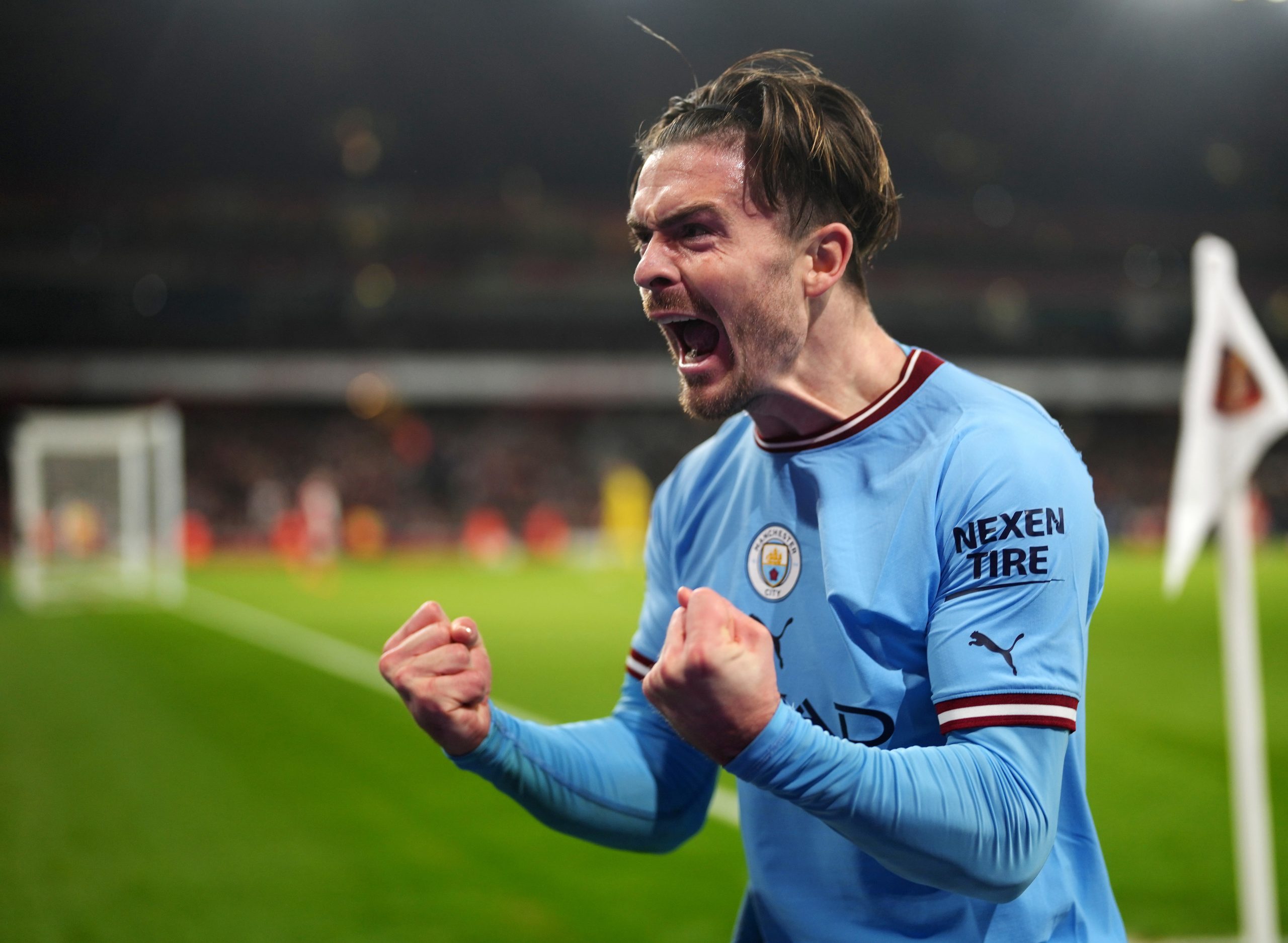 Jack Grealish of Manchester City celebrates after scoring.