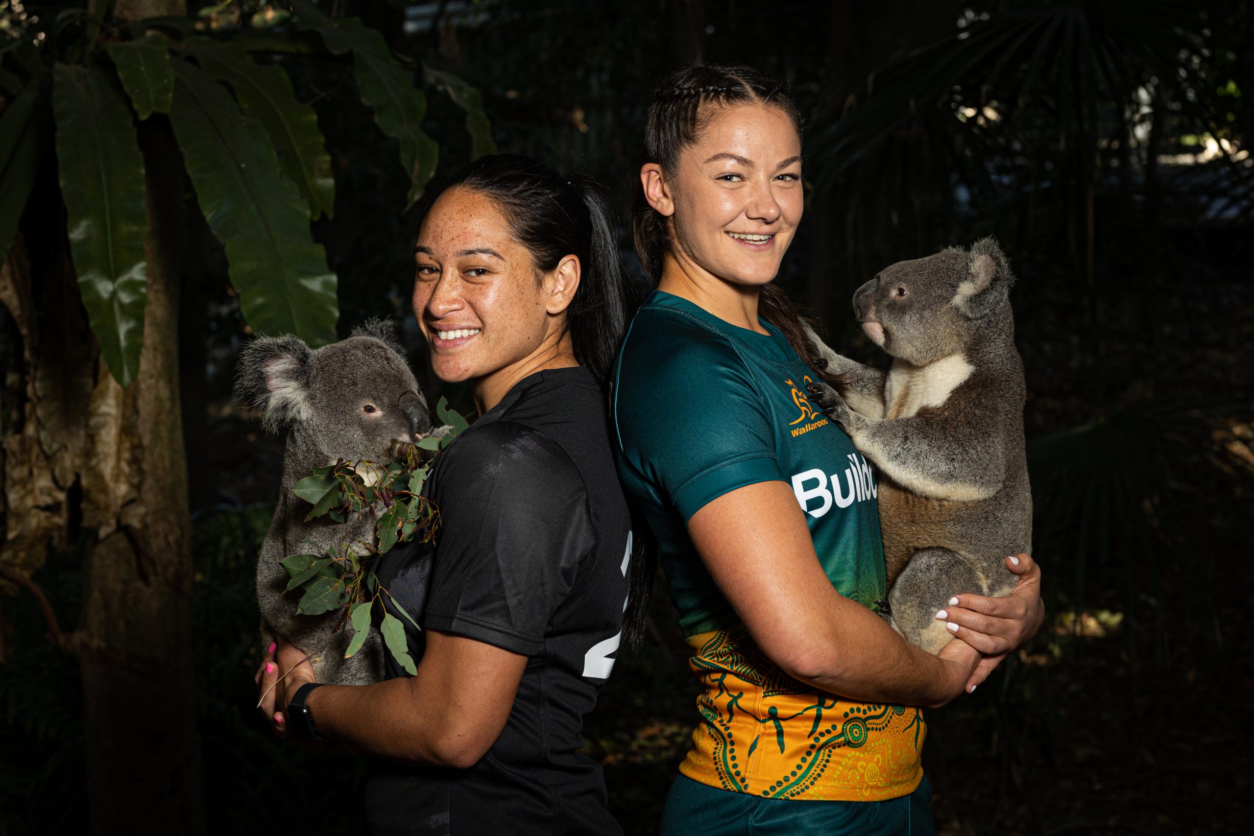 Black Ferns co-captain Kennedy Simon and interim Wallaroos captain Michaela Leonard.