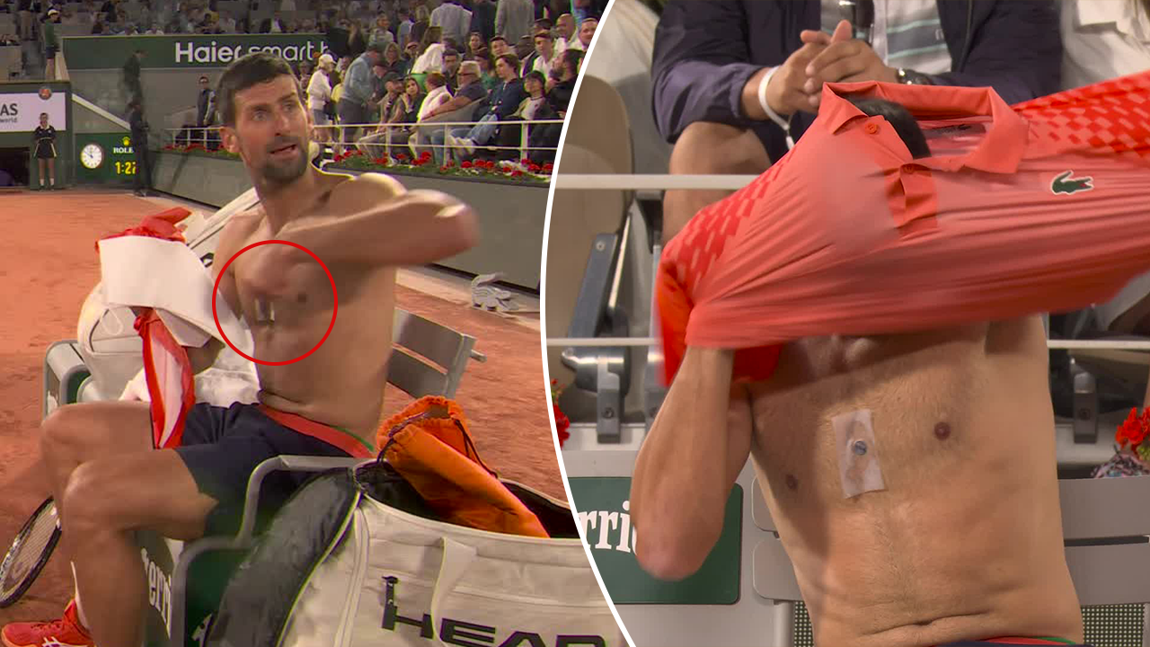 Foreign object seen on Djokovic's chest