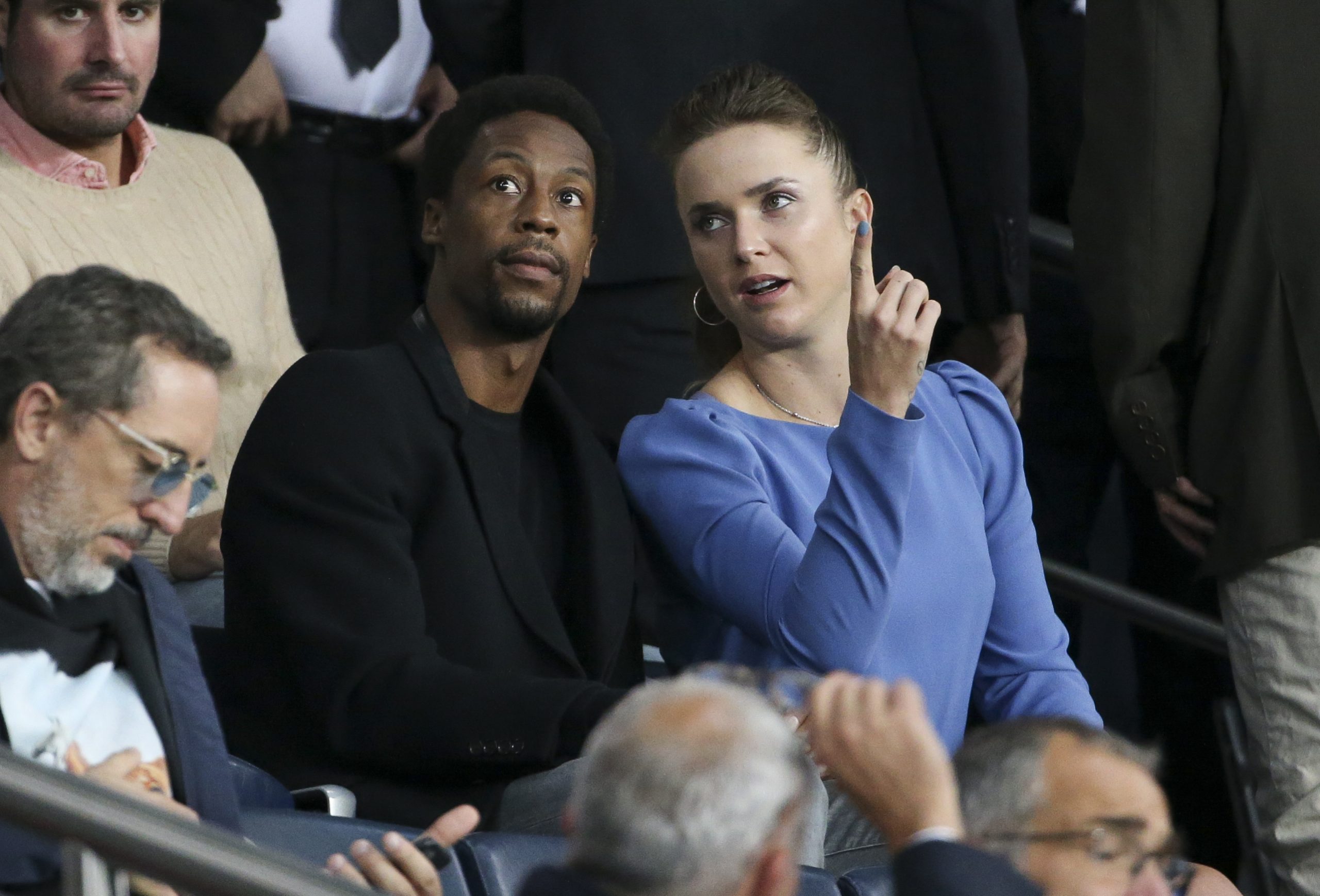 Gael Monfils and wife Elina Svitolina watch football at Parc des Princes.