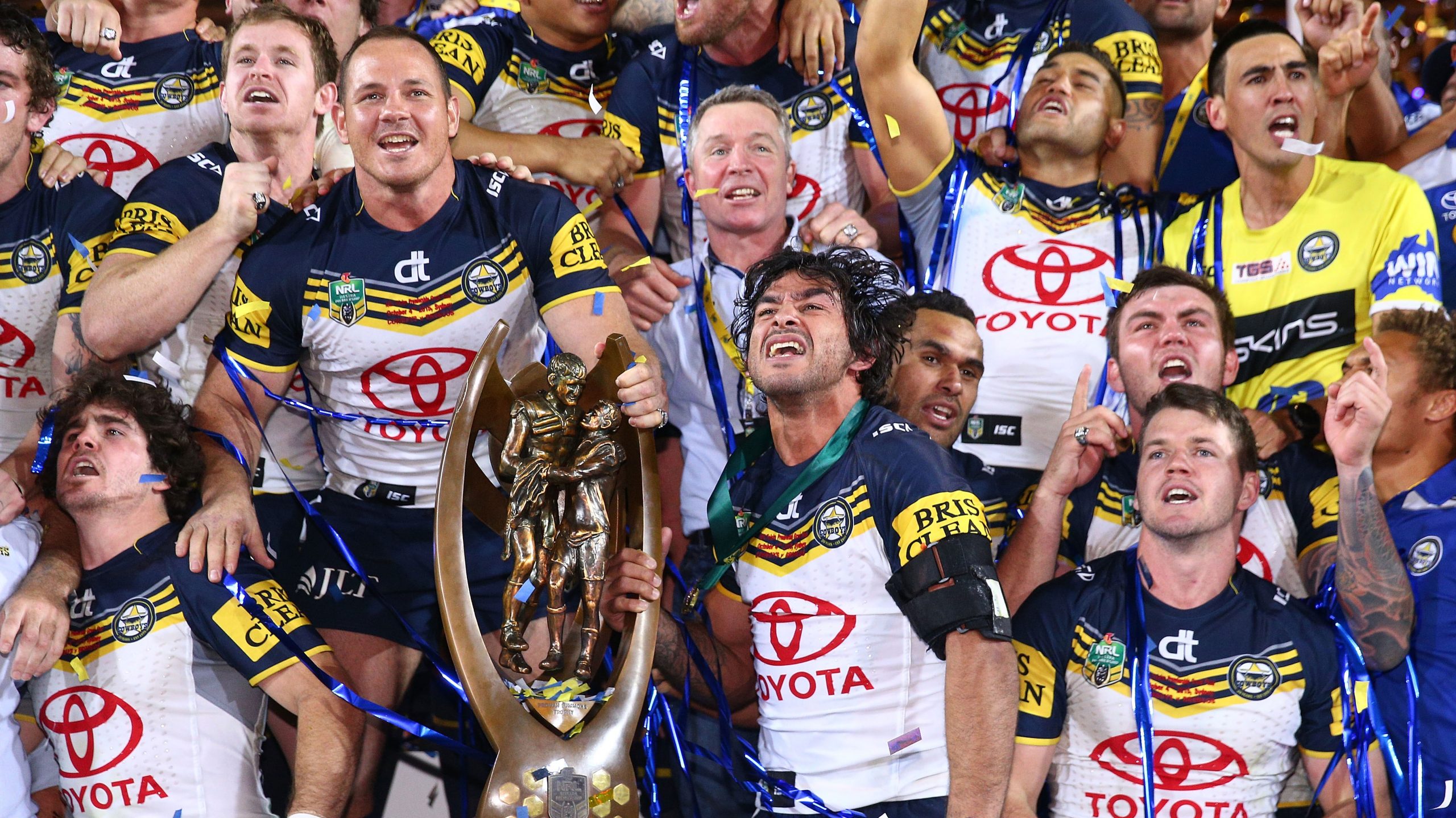 Michael Morgan (back left) and Johnathan Thurston ((front middle) were key to the Cowboys' 2015 Grand Final win.