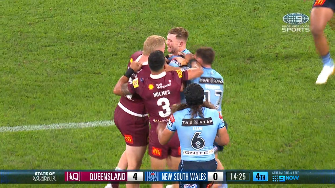 Players run in as Young, Flegler clash