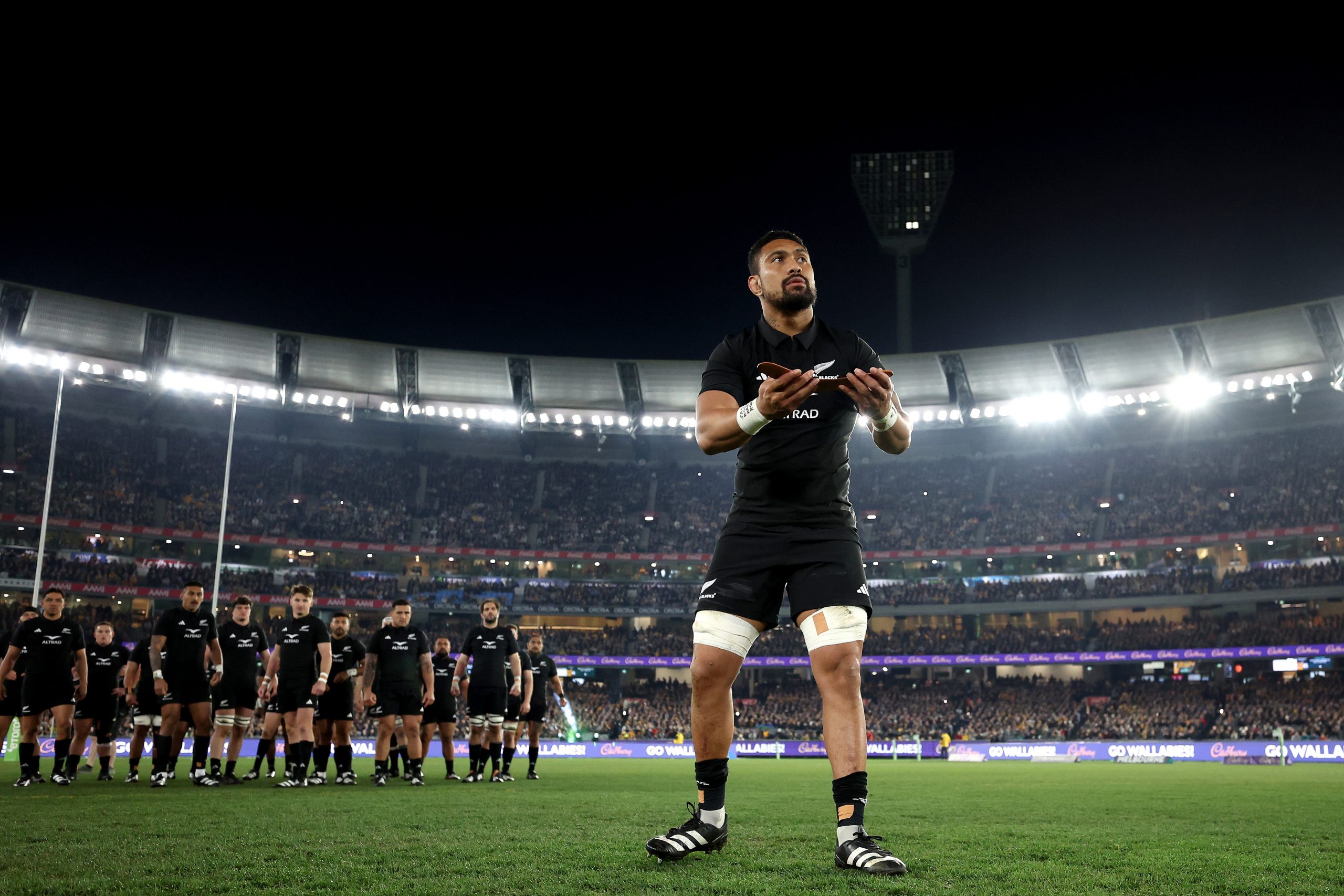 Ardie Savea accepts Australia's boomerang at the MCG.