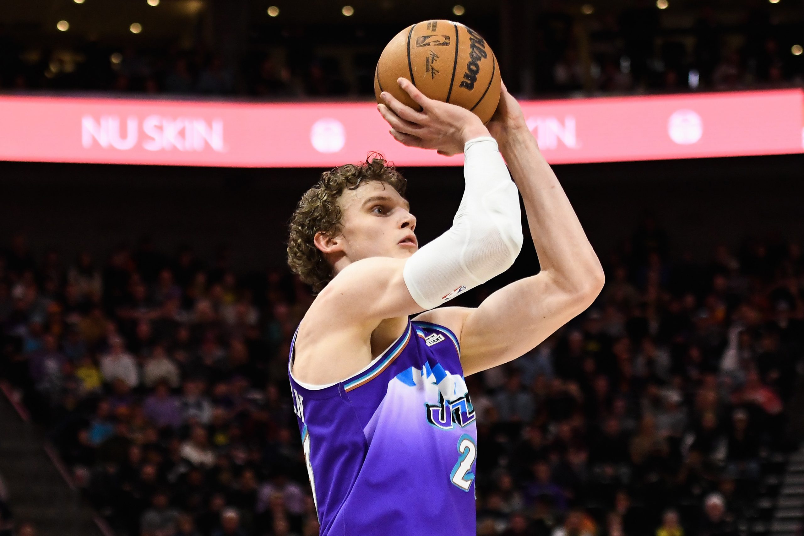 SALT LAKE CITY, UTAH - MARCH 27: Lauri Markkanen #23 of the Utah Jazz in action during the second half of a game against the Phoenix Suns at Vivint Arena on March 27, 2023 in Salt Lake City, Utah. NOTE TO USER: User expressly acknowledges and agrees that, by downloading and or using this photograph, User is consenting to the terms and conditions of the Getty Images License Agreement. (Photo by Alex Goodlett/Getty Images)