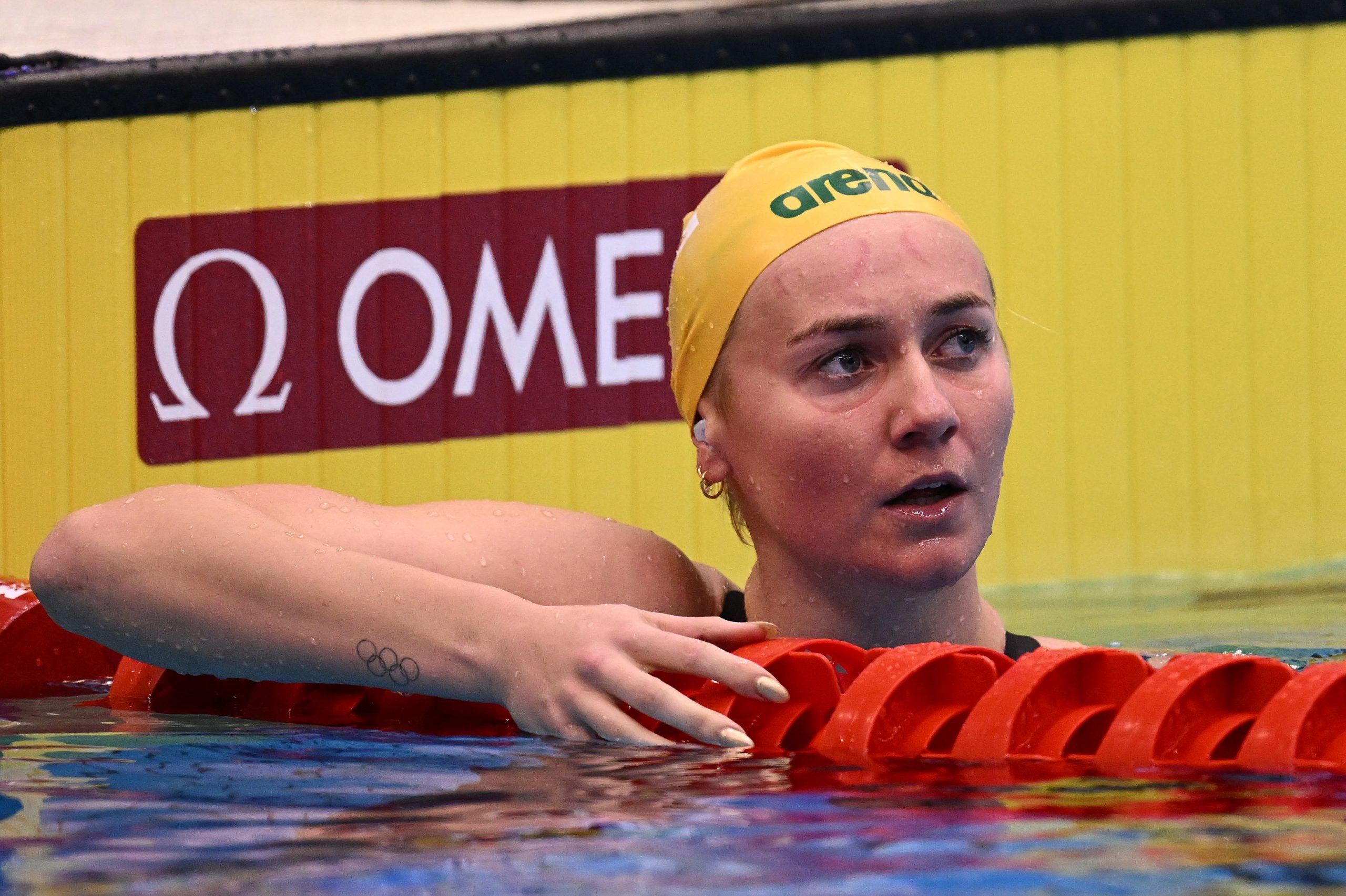 Ariarne Titmus of Team Australia reacts in the Women's 200m Freestyle Heats on day three of the Fukuoka 2023 World Aquatics Championships.