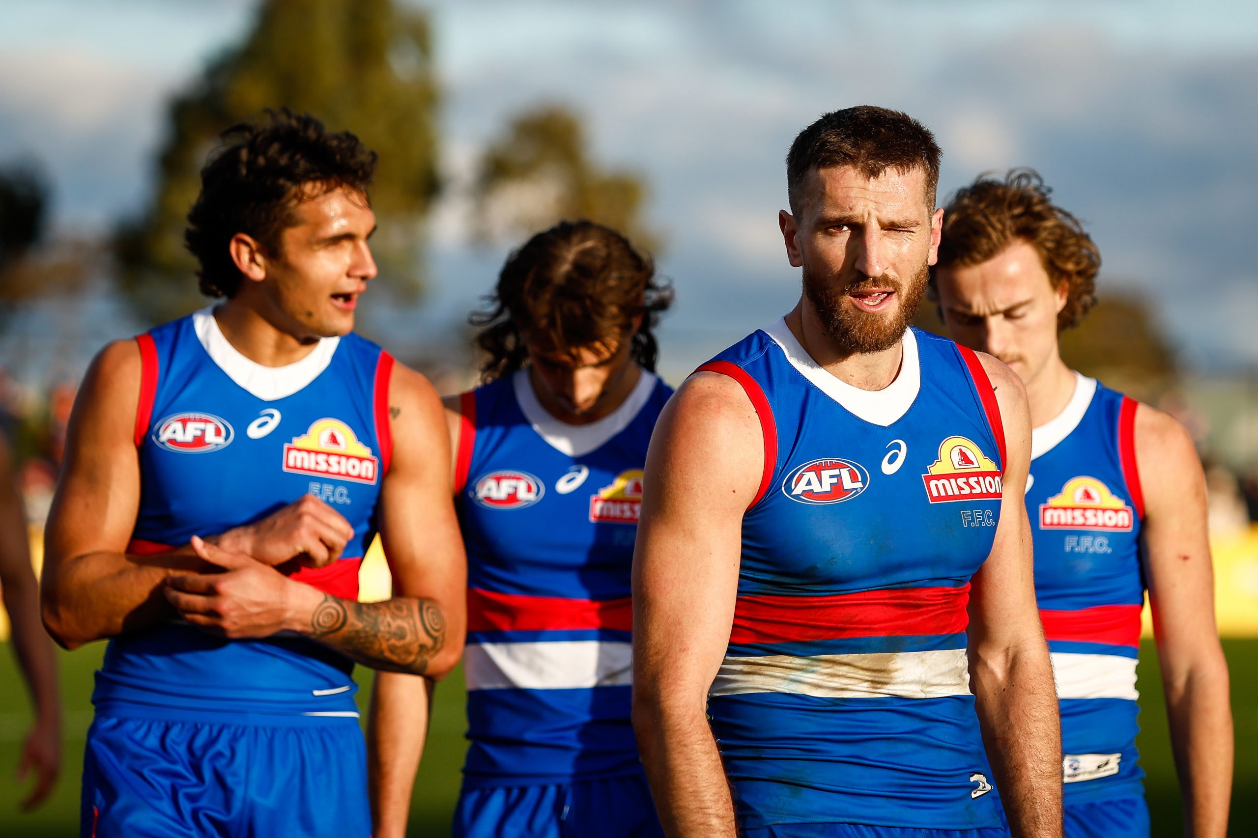 BALLARAT, AUSTRALIA - JULY 29: Marcus Bontempelli of the Bulldogs looks dejected after a loss during the 2023 AFL Round 20 match between the Western Bulldogs and the GWS GIANTS at Mars Stadium on July 29, 2023 in Ballarat, Australia. (Photo by Dylan Burns/AFL Photos via Getty Images)