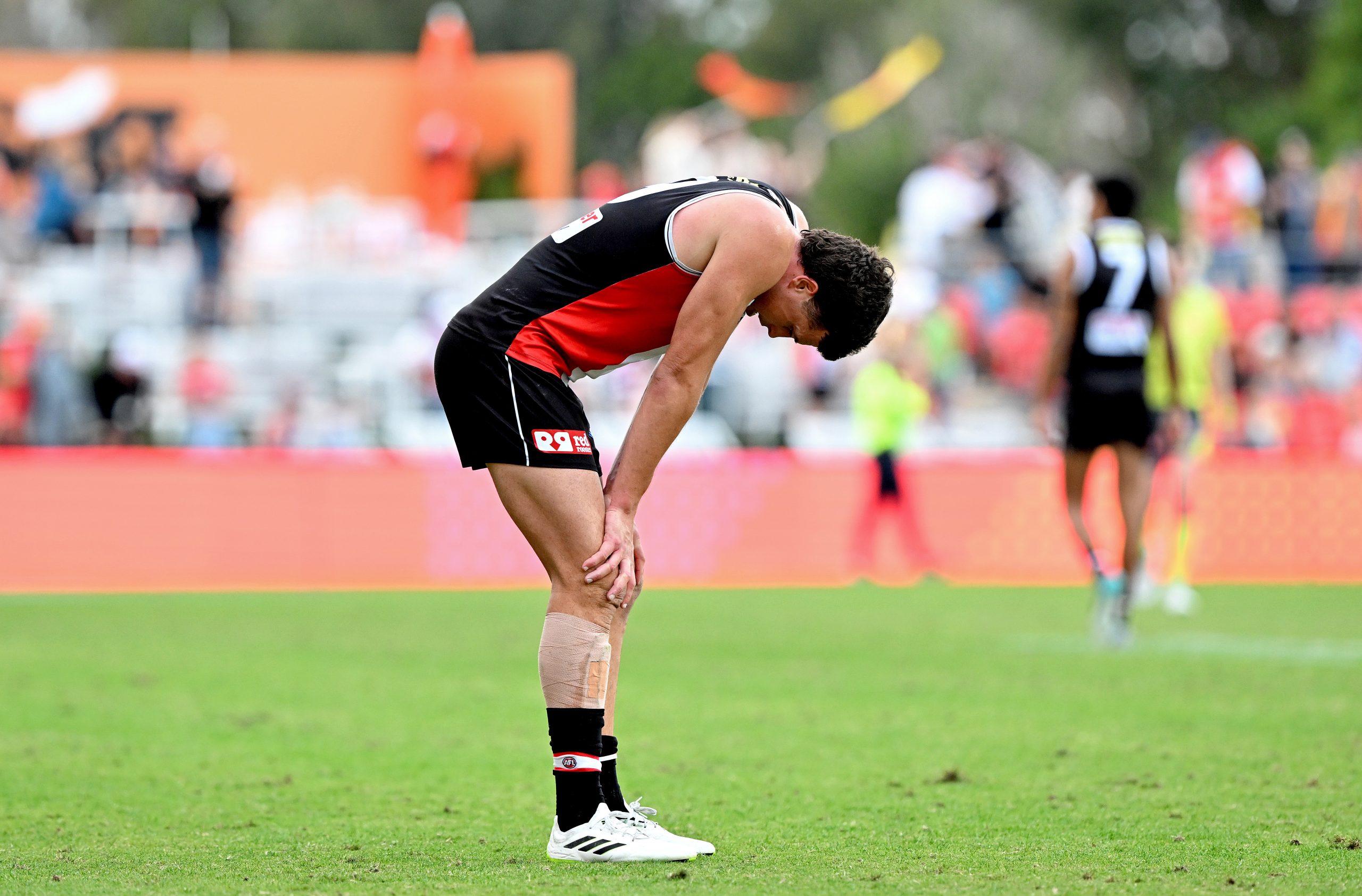 GOLD COAST, AUSTRALIA - JULY 15: Rowan Marshall of the Saints looks dejected after his team loses the round 18 AFL match between Gold Coast Suns and St Kilda Saints at Heritage Bank Stadium, on July 15, 2023, in Gold Coast, Australia. (Photo by Bradley Kanaris/Getty Images)