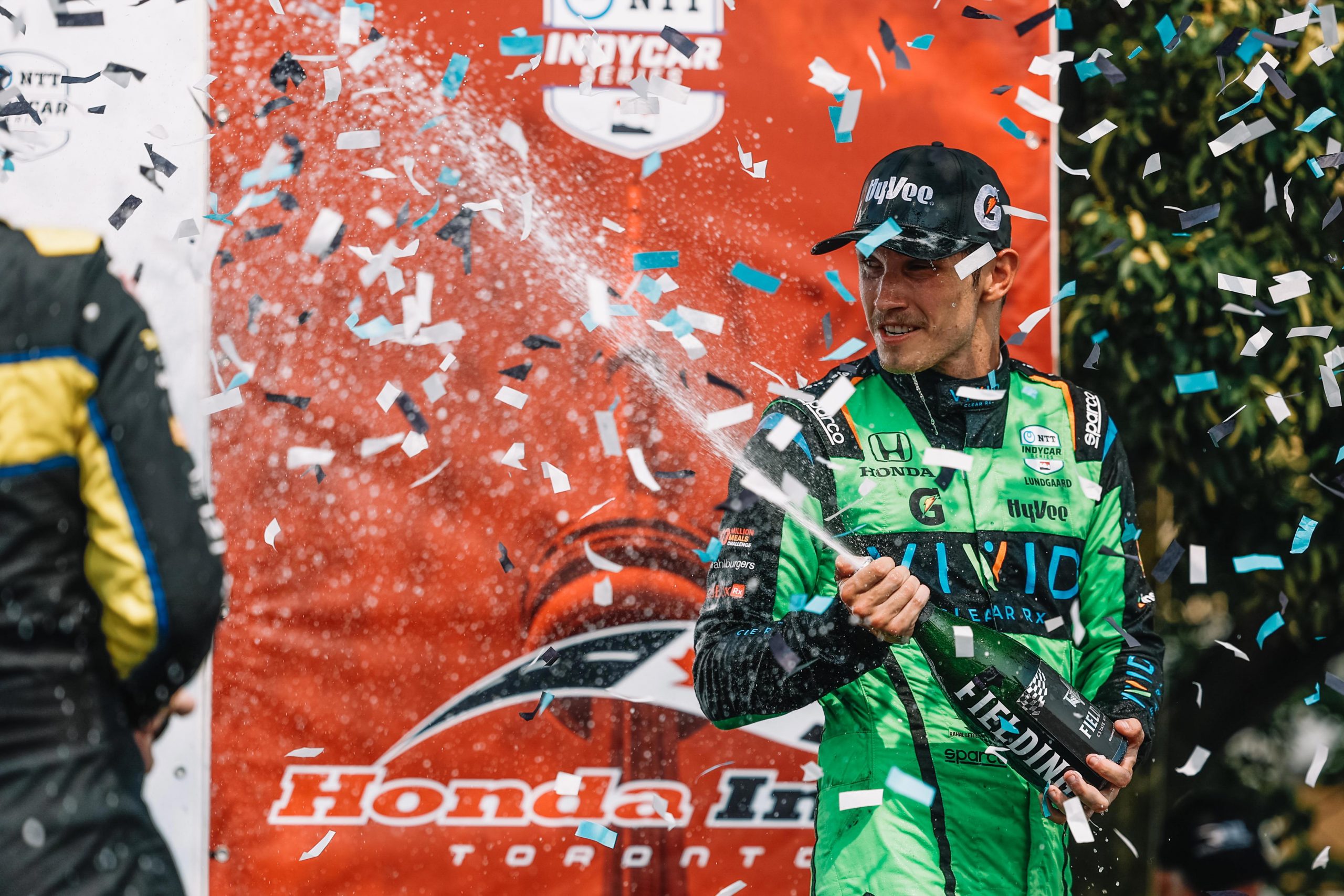 Christian Lungaard celebrates winning at Toronto.