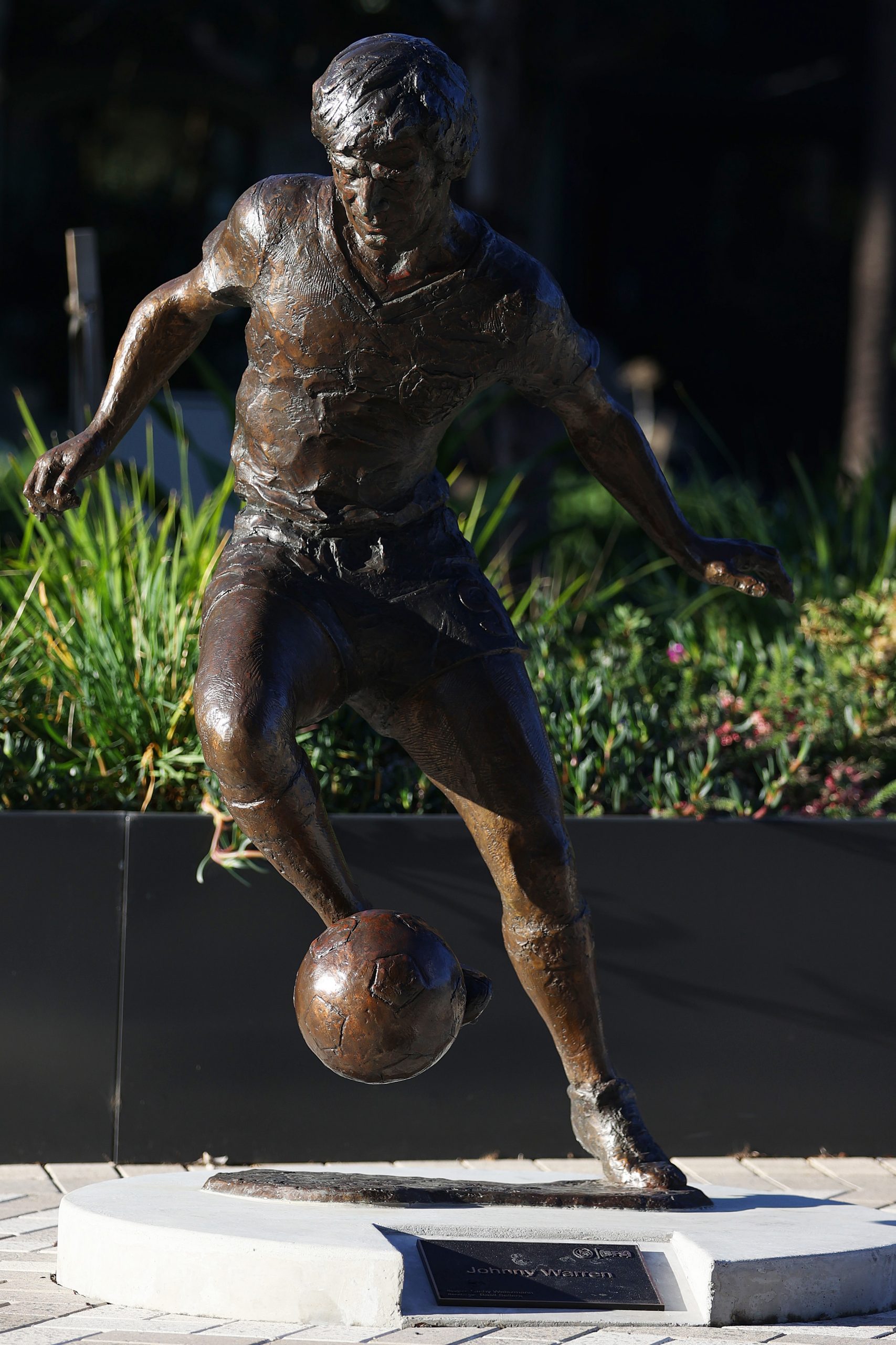 The Johnny Warren statue is seen outside the Sydney Football stadium ahead of the FIFA World Cup Australia & New Zealand 2023 at Sydney Football Stadium on July 11, 2023 in Sydney, Australia. (Photo by James Chance/Getty Images)