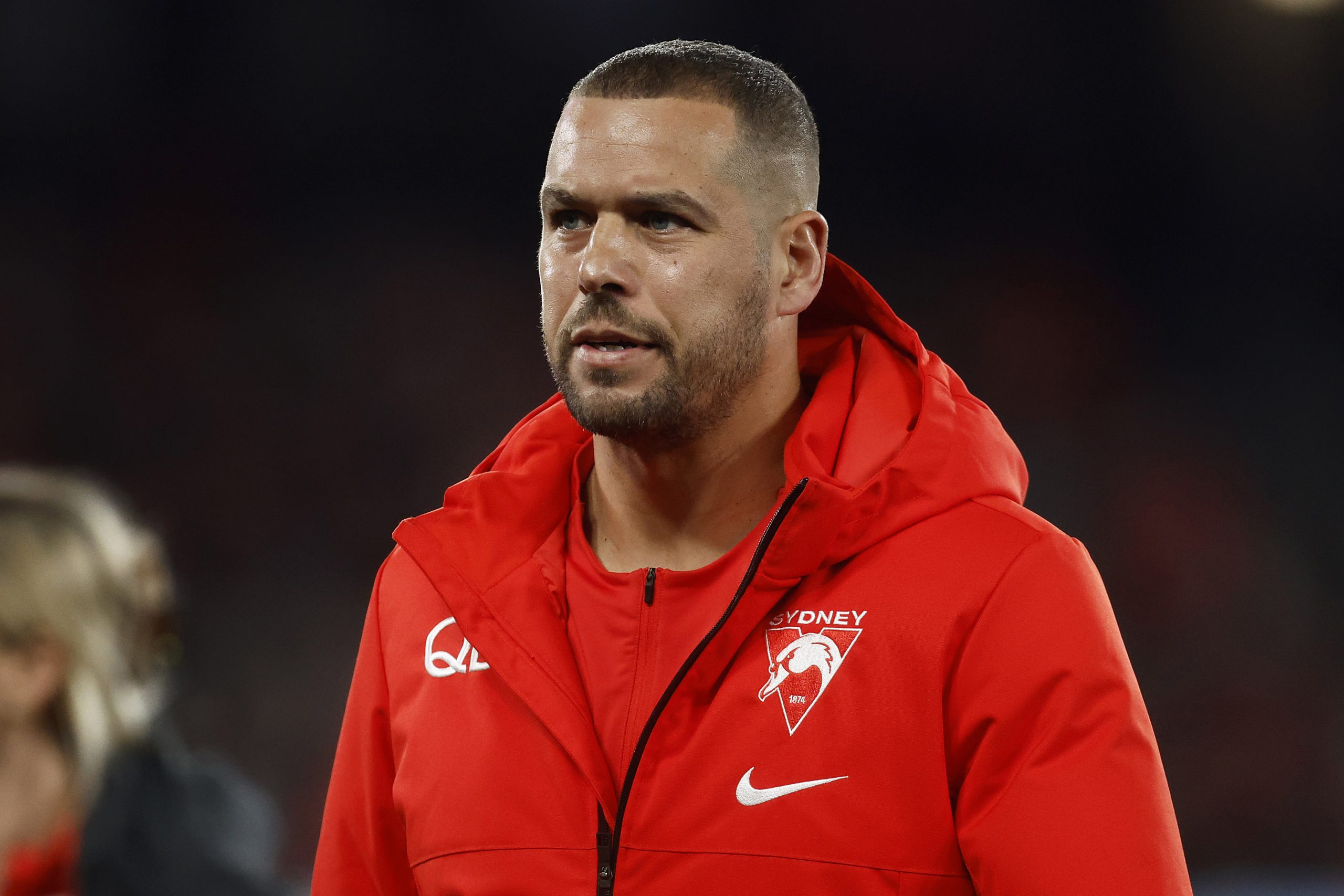 MELBOURNE, AUSTRALIA - JULY 29: Lance Franklin of the Swans looks on at three quarter time during the round 20 AFL match between Essendon Bombers and Sydney Swans at Marvel Stadium, on July 29, 2023, in Melbourne, Australia. (Photo by Daniel Pockett/Getty Images)