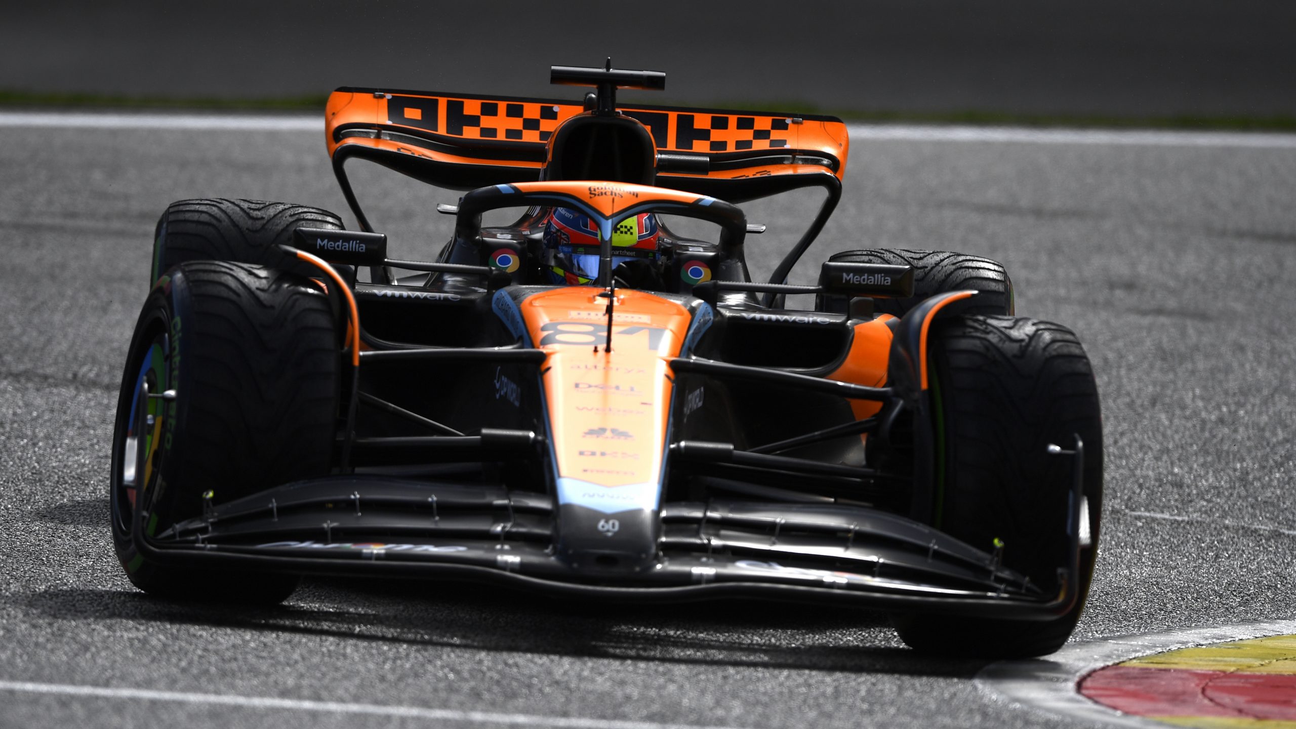 Oscar Piastri of Australia driving the (81) McLaren MCL60 Mercedes on track during qualifying ahead of the F1 Grand Prix of Belgium at Circuit de Spa-Francorchamps on July 28, 2023 in Spa, Belgium. (Photo by Rudy Carezzevoli - Formula 1/Formula 1 via Getty Images)