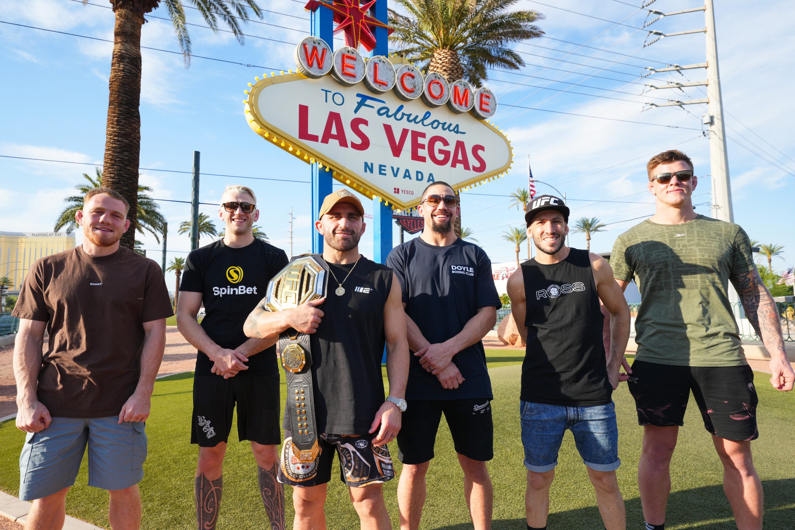 LAS VEGAS, NEVADA - JULY 03: Alexander Volkanovski poses in front of the Welcome to Fabulous Las Vegas sign during UFC International Fight Week on July 3, 2023 in Las Vegas, Nevada. (Photo by Chris Unger/Zuffa LLC)