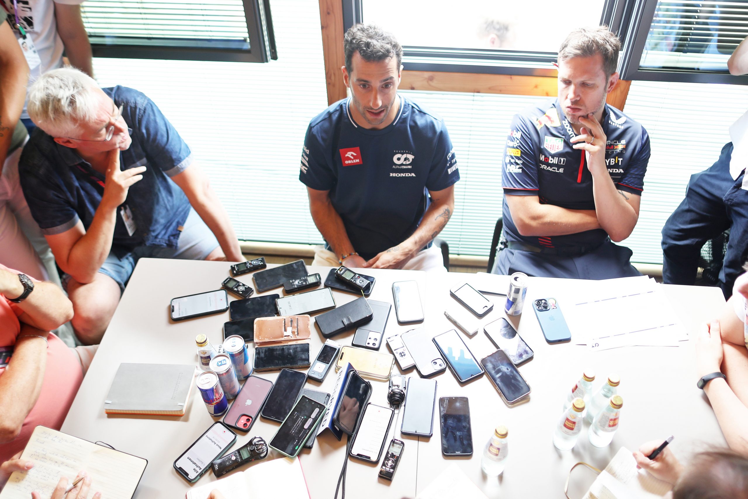 Daniel Ricciardo of Australia and Scuderia AlphaTauri talks to the media in the Paddock during previews ahead of the F1 Grand Prix of Hungary at Hungaroring on July 20, 2023 in Budapest, Hungary. (Photo by Peter Fox/Getty Images)